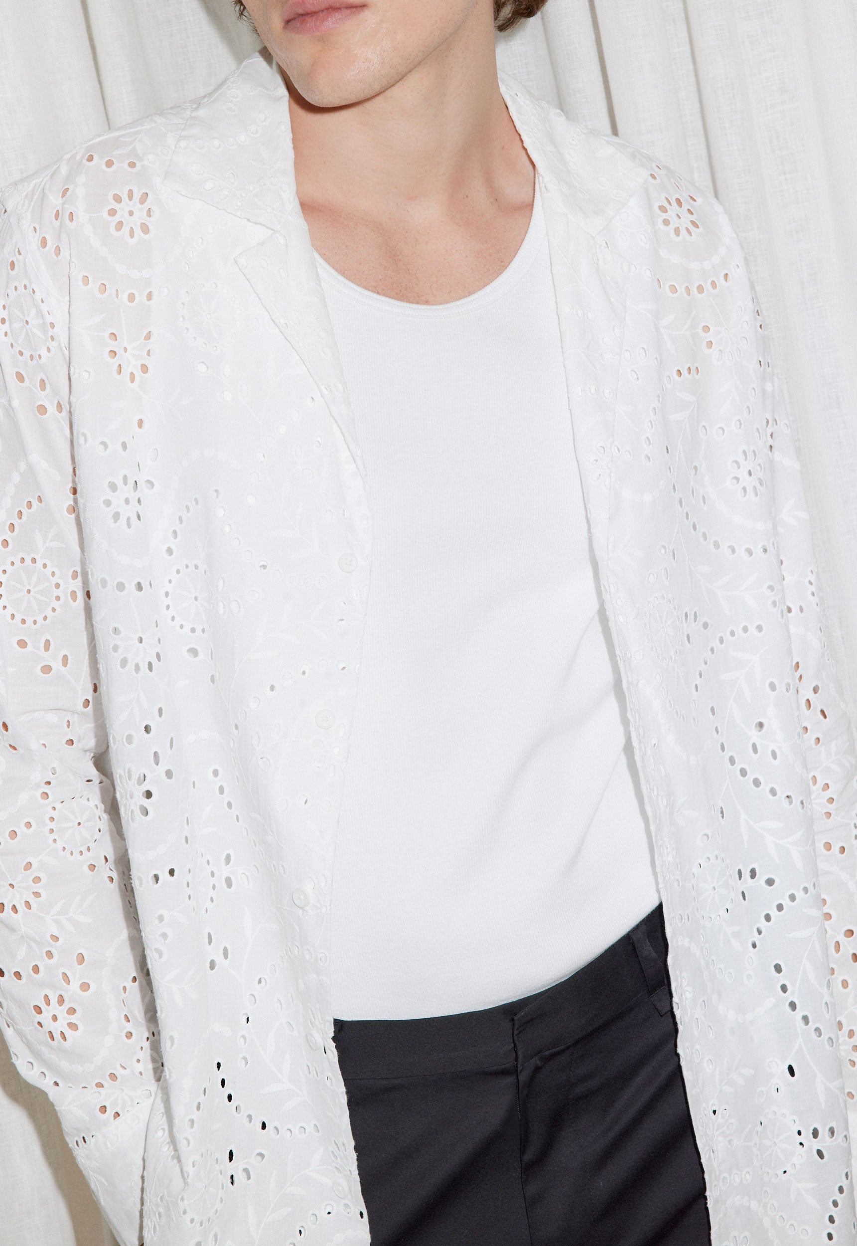Baro Cotton Embroidered Shirt in White