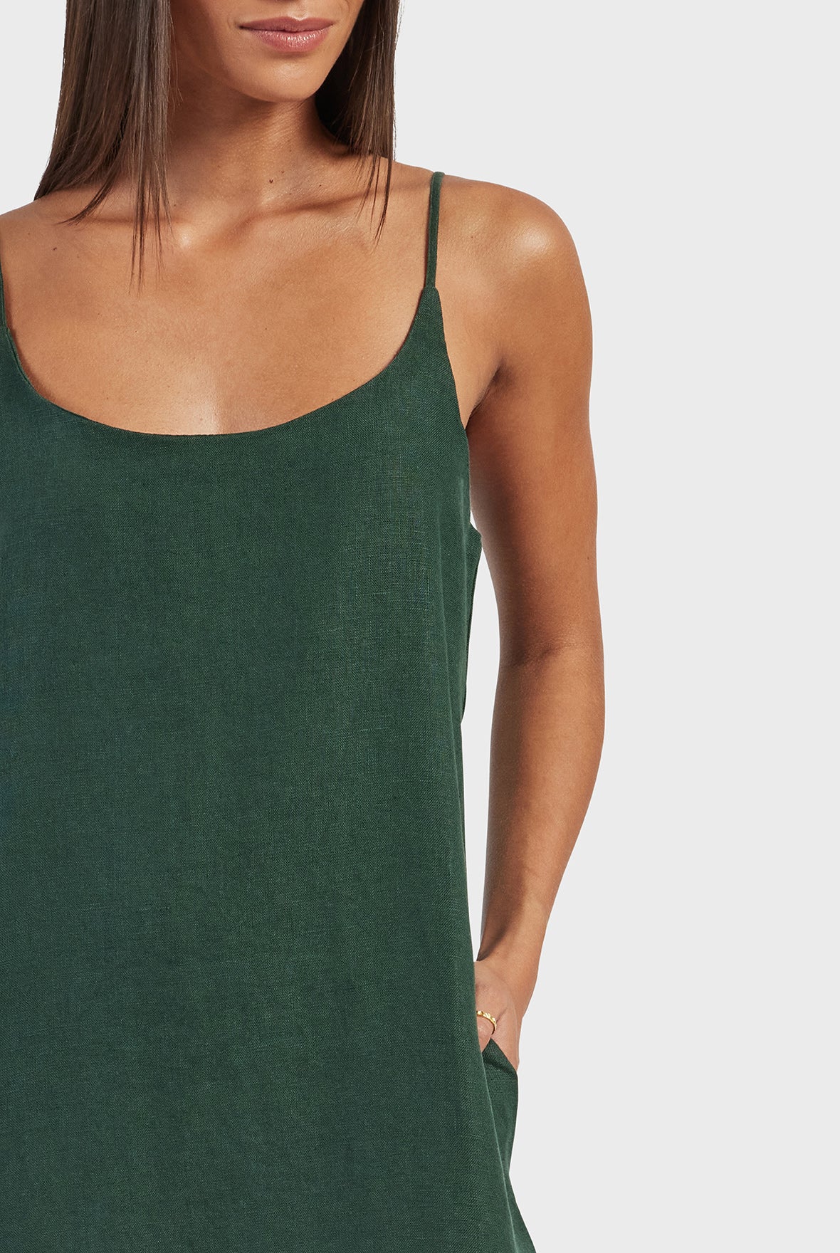 Essential Linen Slip Dress in Sherwood Green