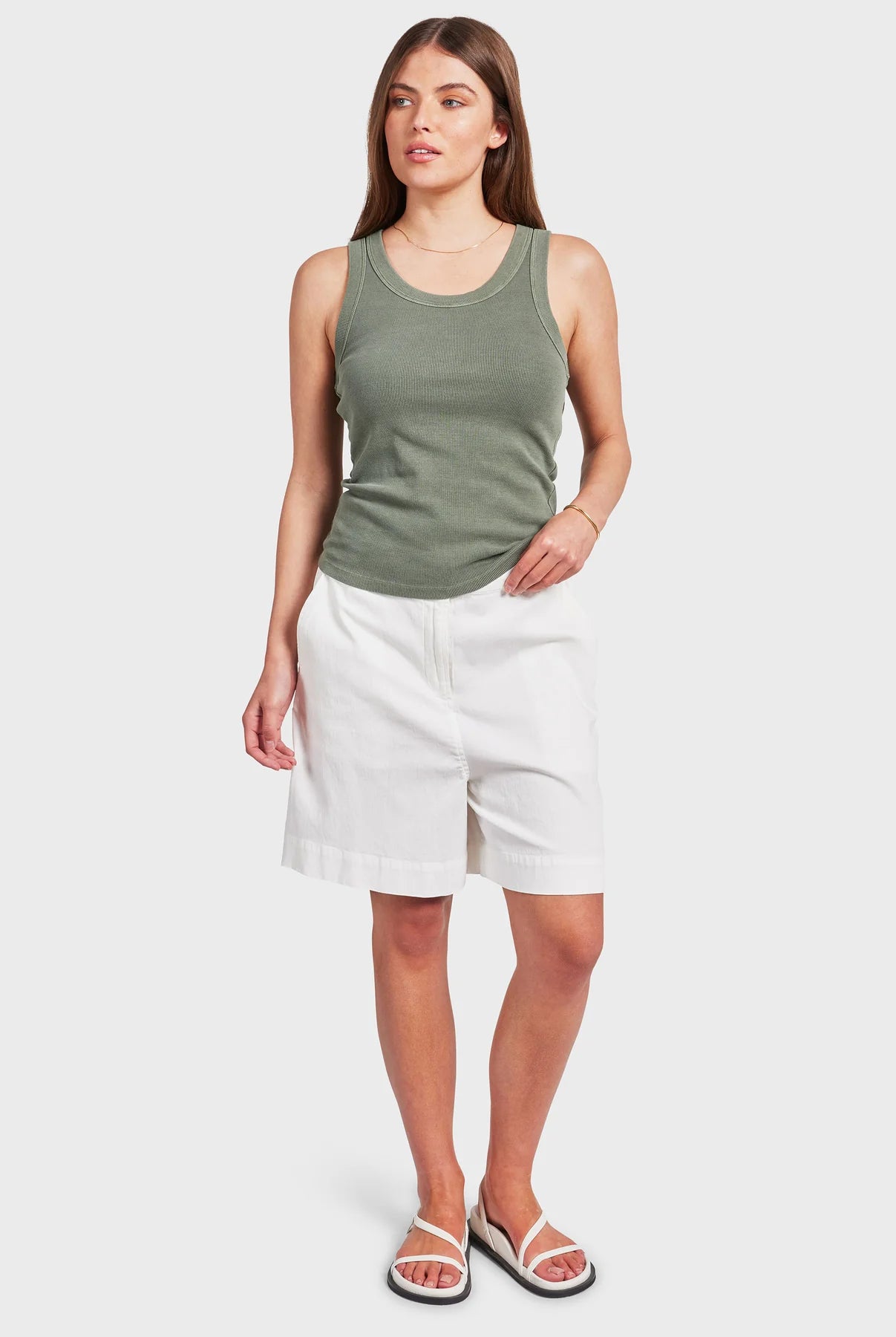 Essential Rib Tank in Oil Olive