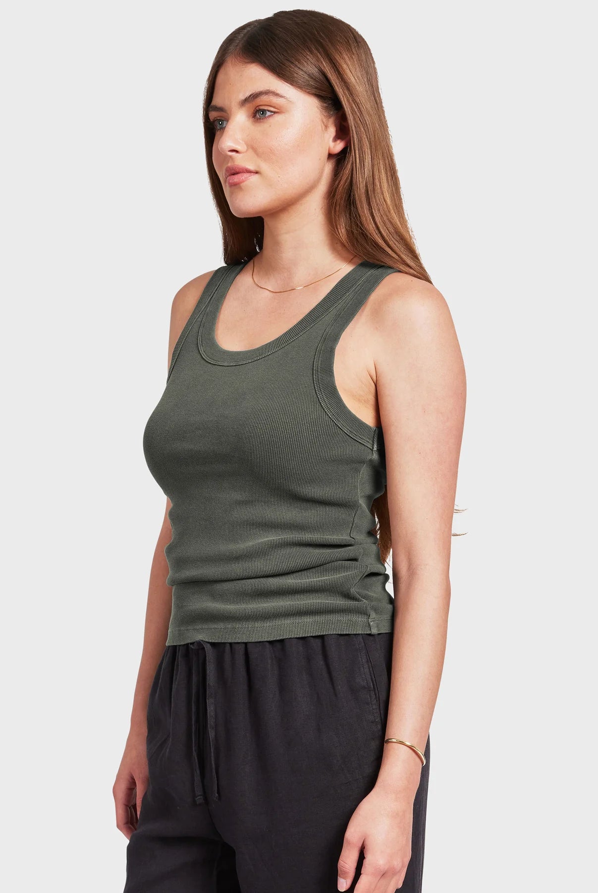 Essential Rib Tank in Smoke Pine