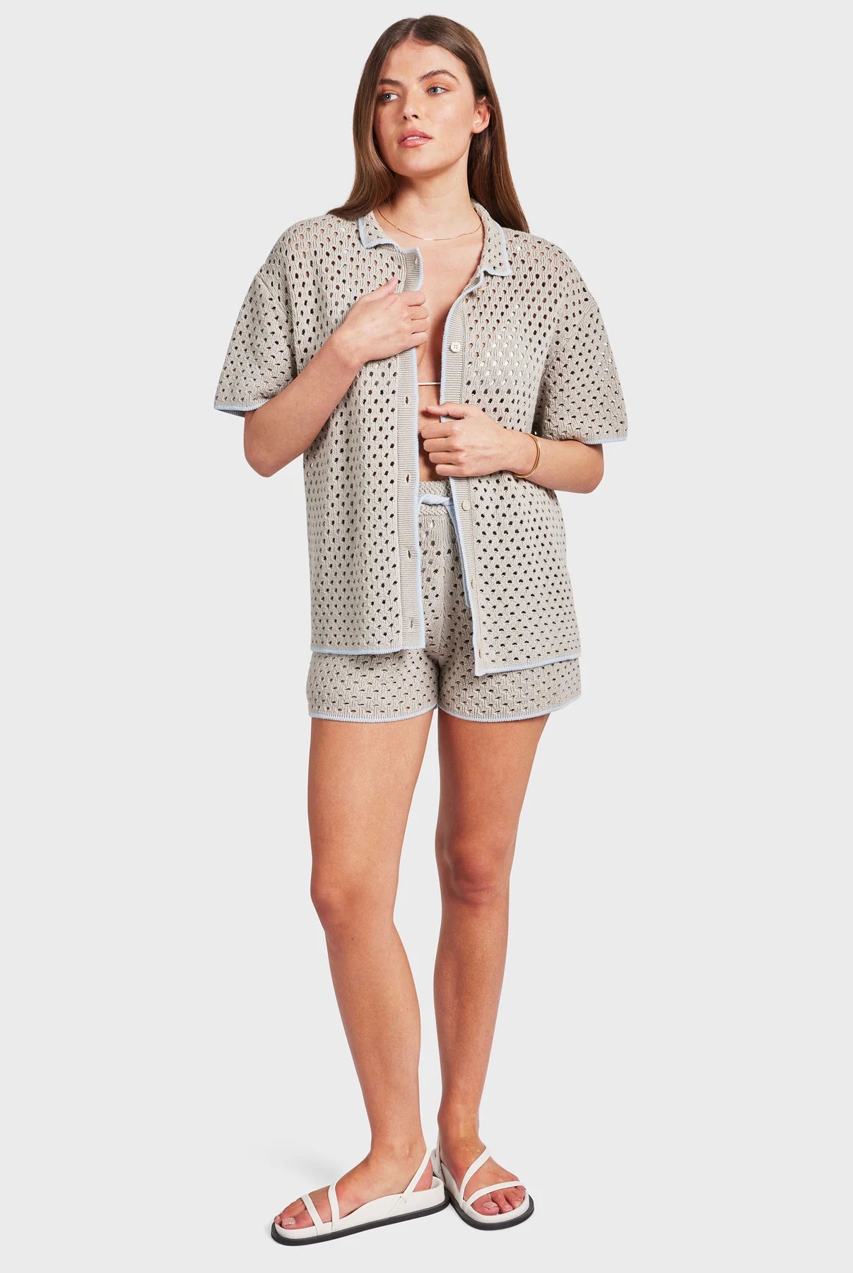 Farrah Crochet Shirt in Seasponge/Blue