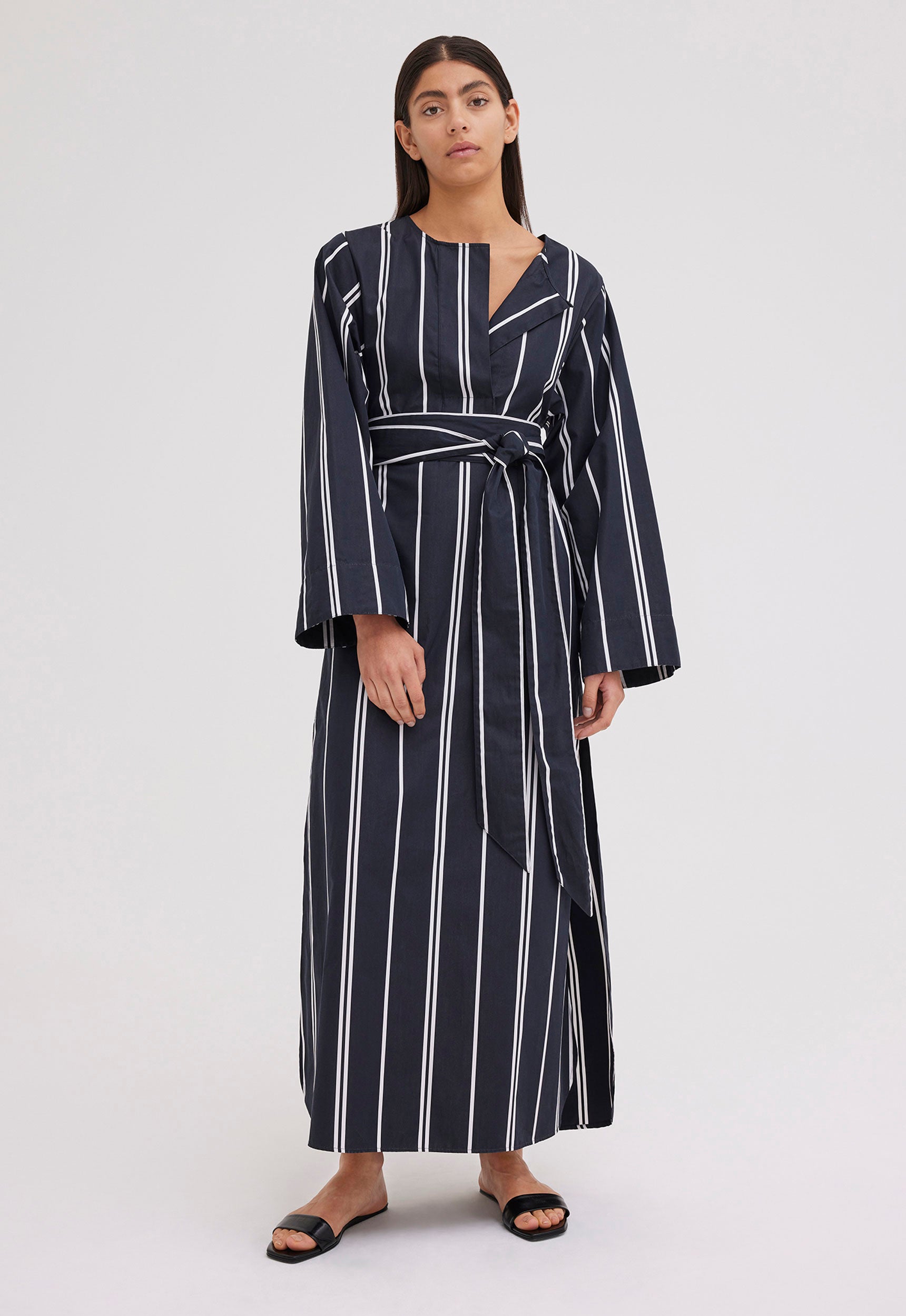 Granada Cotton Dress in Bold Stripe Black