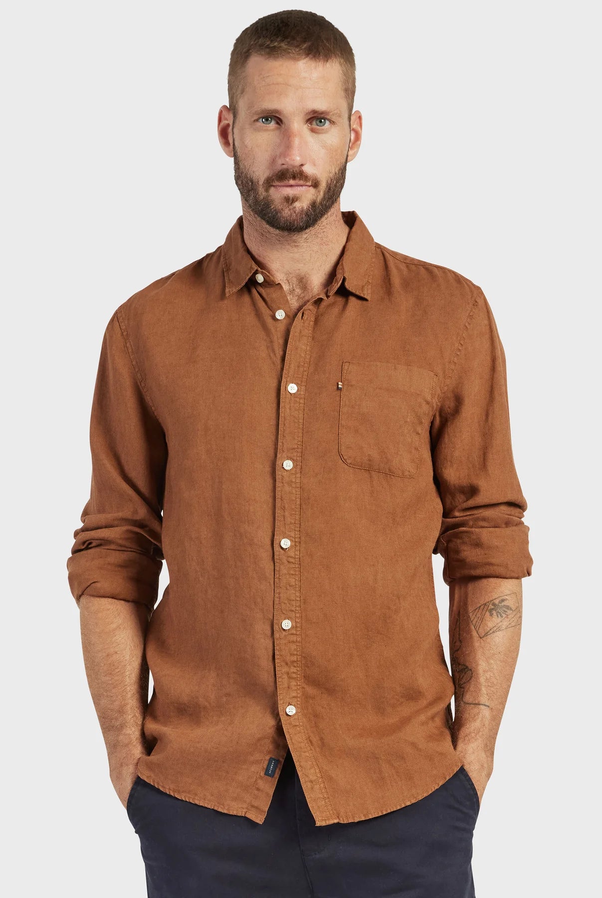 Hampton Linen Shirt in Gingerbread