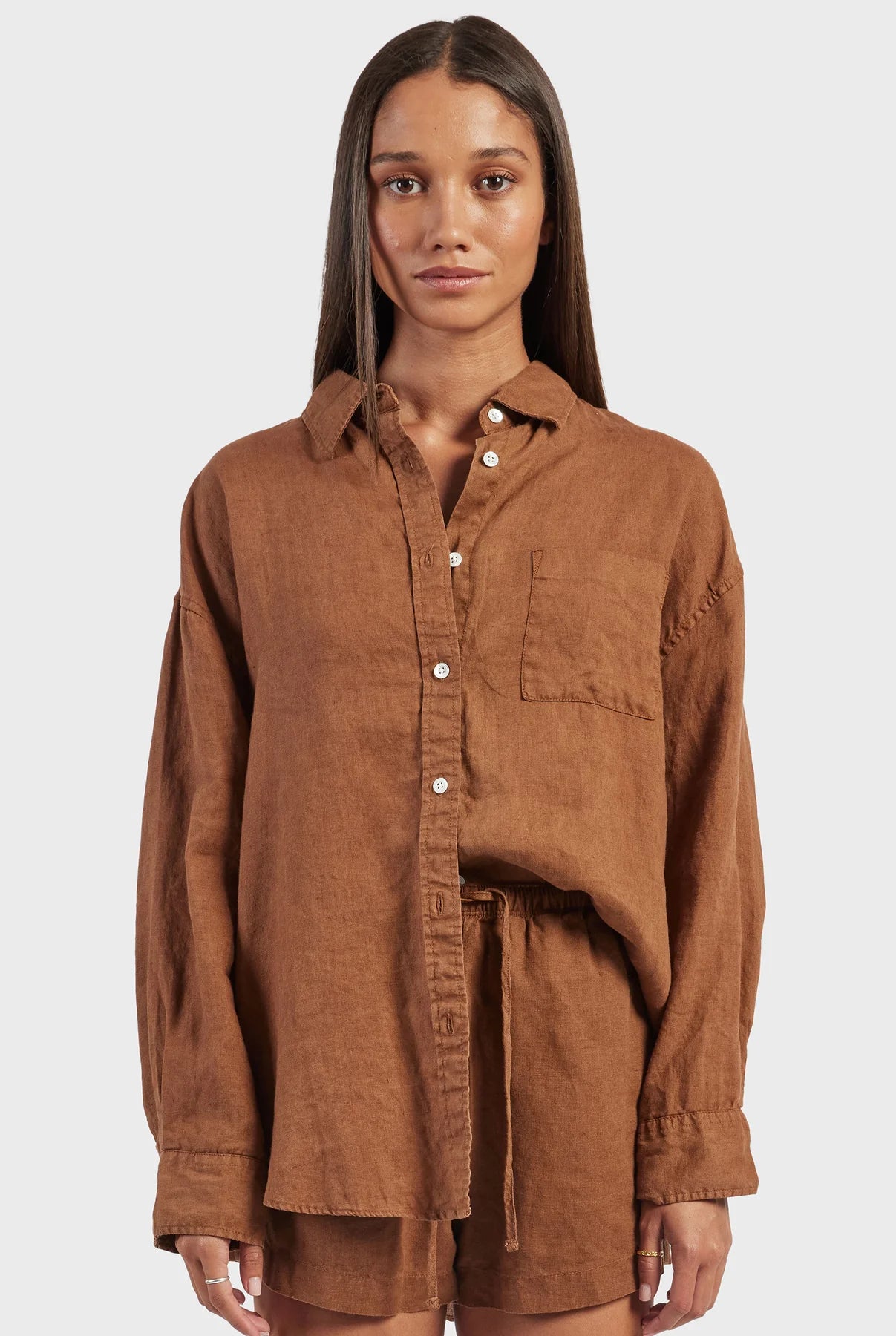 (W) Hampton Linen Shirt in Gingerbread