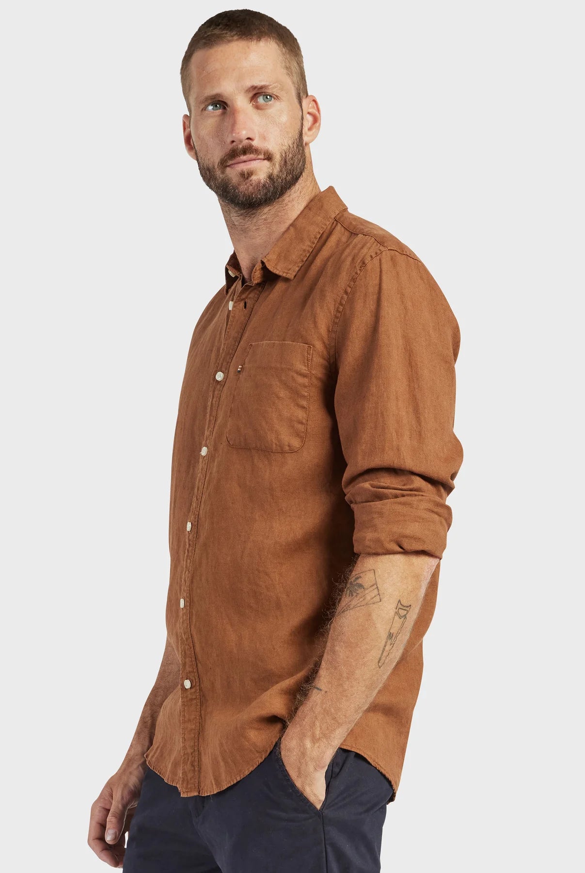 Hampton Linen Shirt in Gingerbread