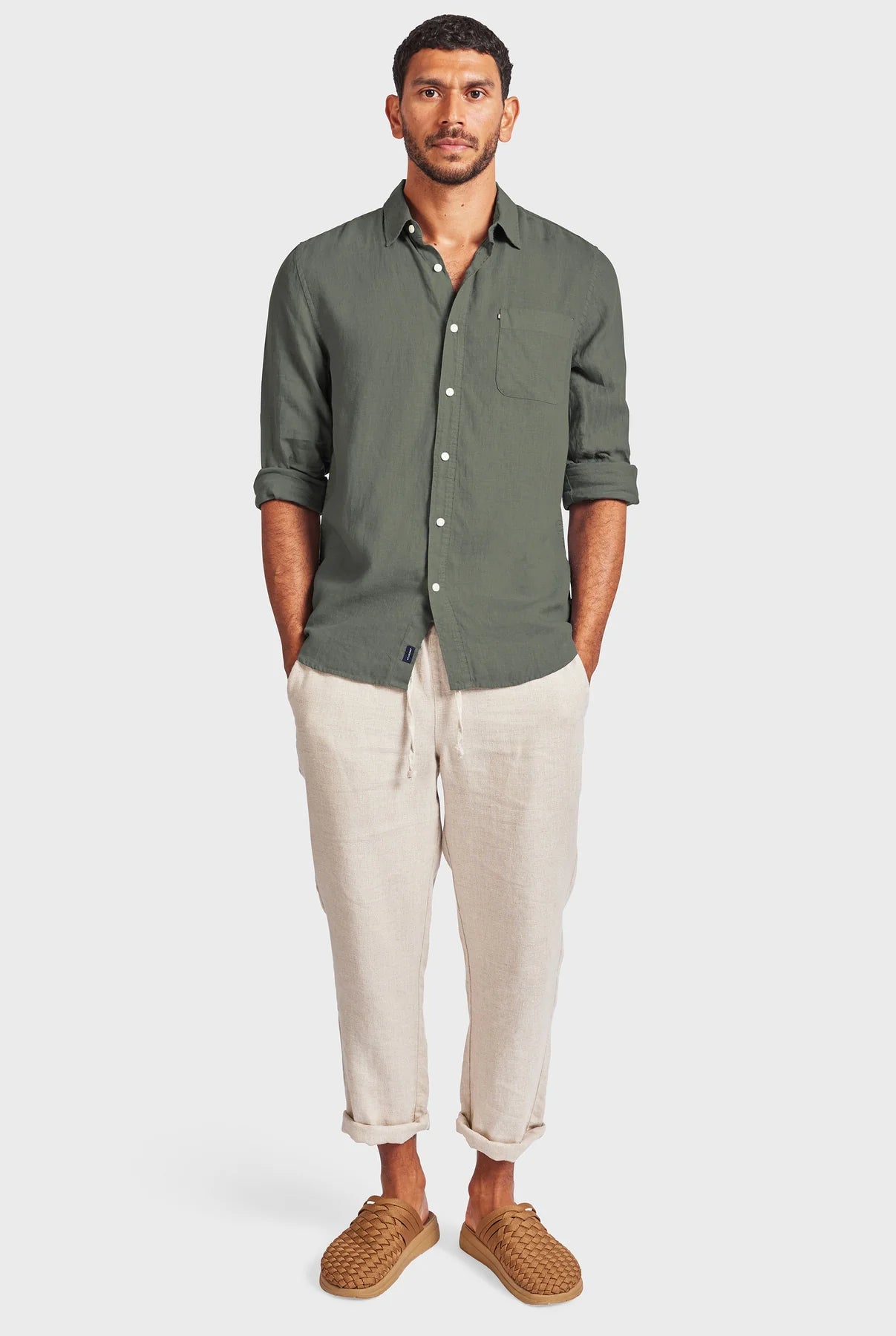 Hampton Linen Shirt in Smoke Pine