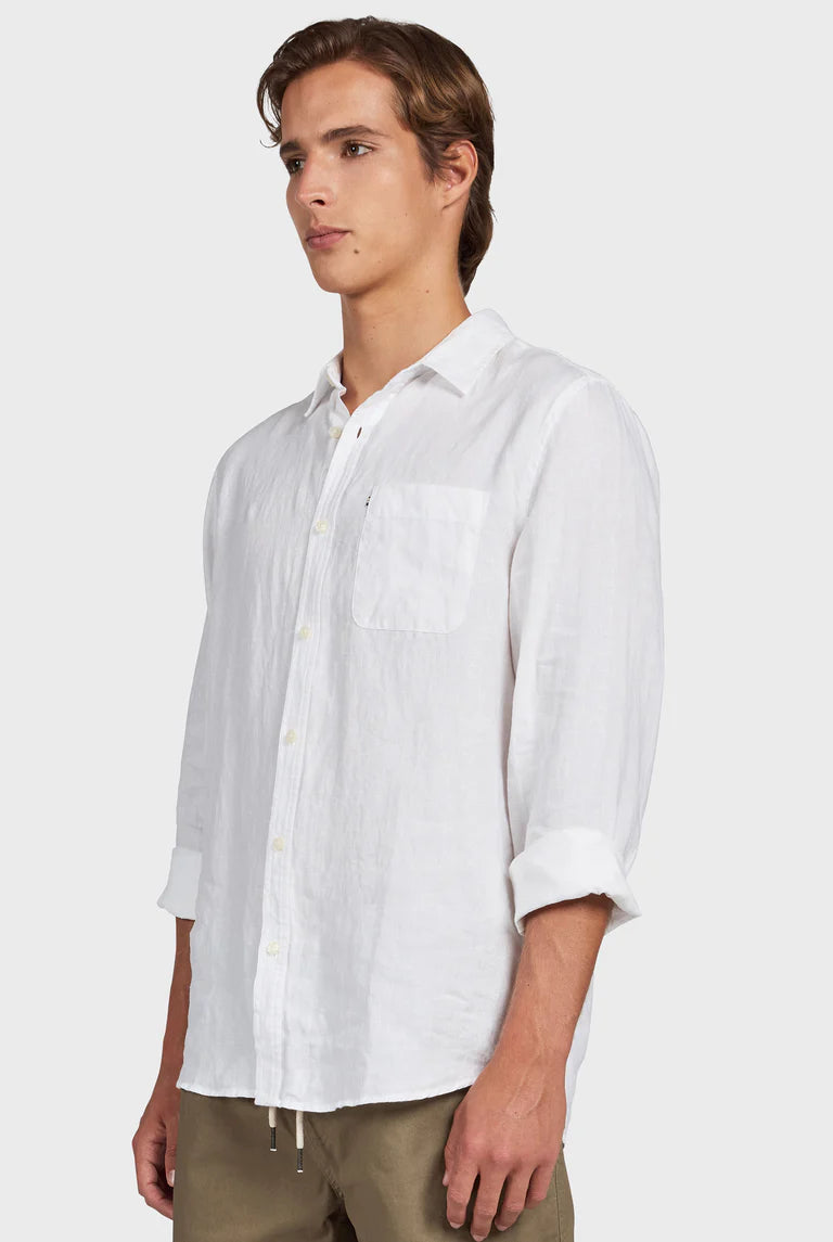 Hampton L/S Linen Shirt in White - Milu James St