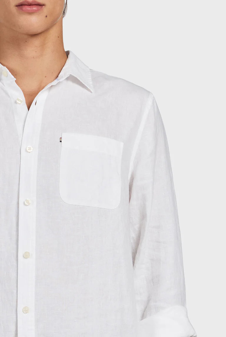 Hampton L/S Linen Shirt in White