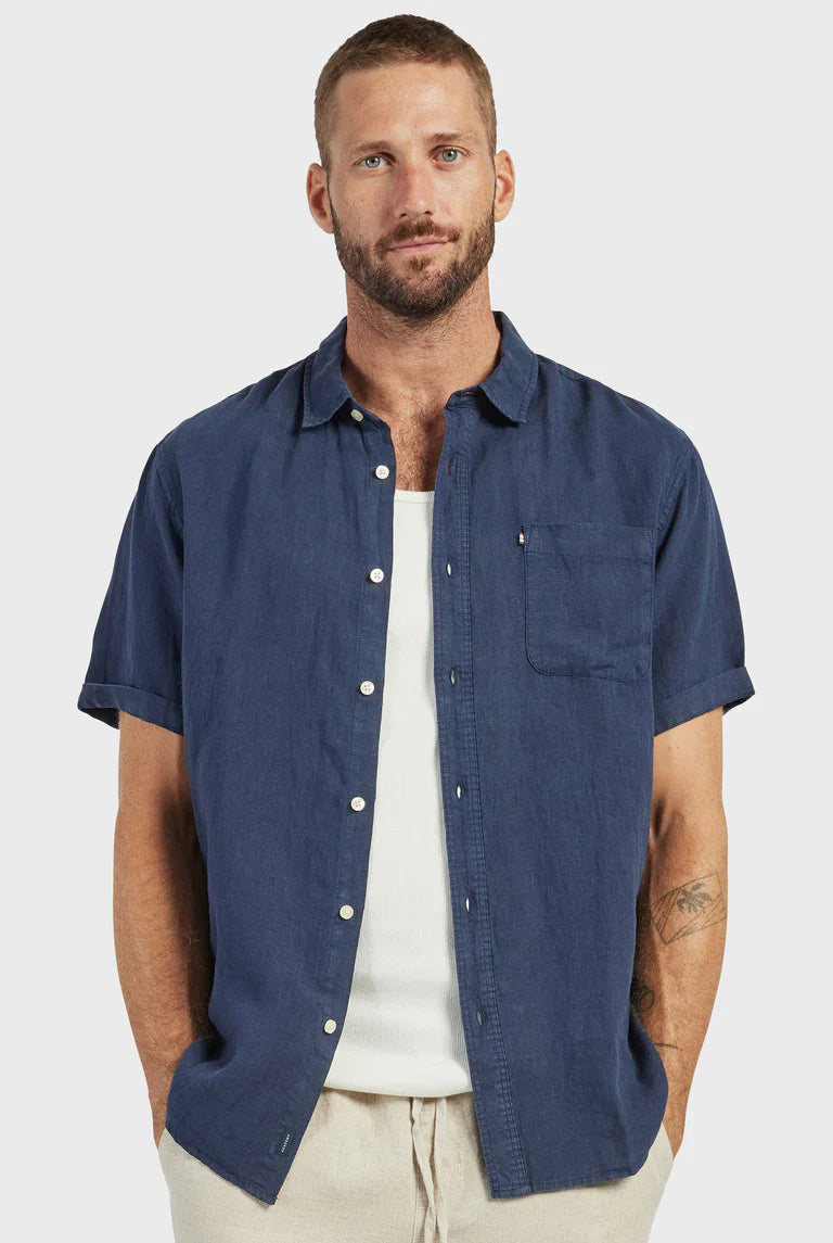 Hampton Linen Short Sleeve Shirt in Navy - Milu James St