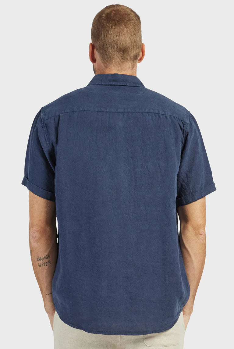 Hampton Linen Short Sleeve Shirt in Navy - Milu James St