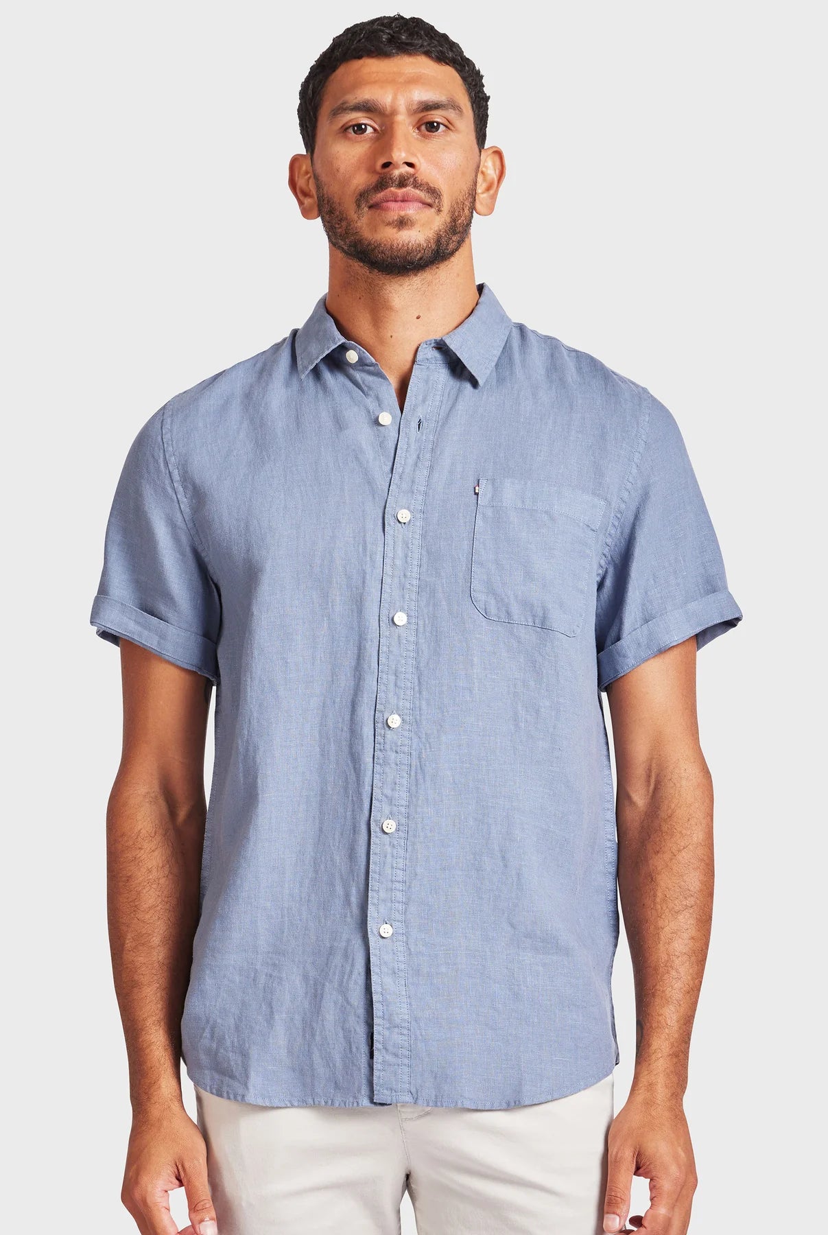 Hampton Linen Short Sleeve Shirt in Dutch Blue