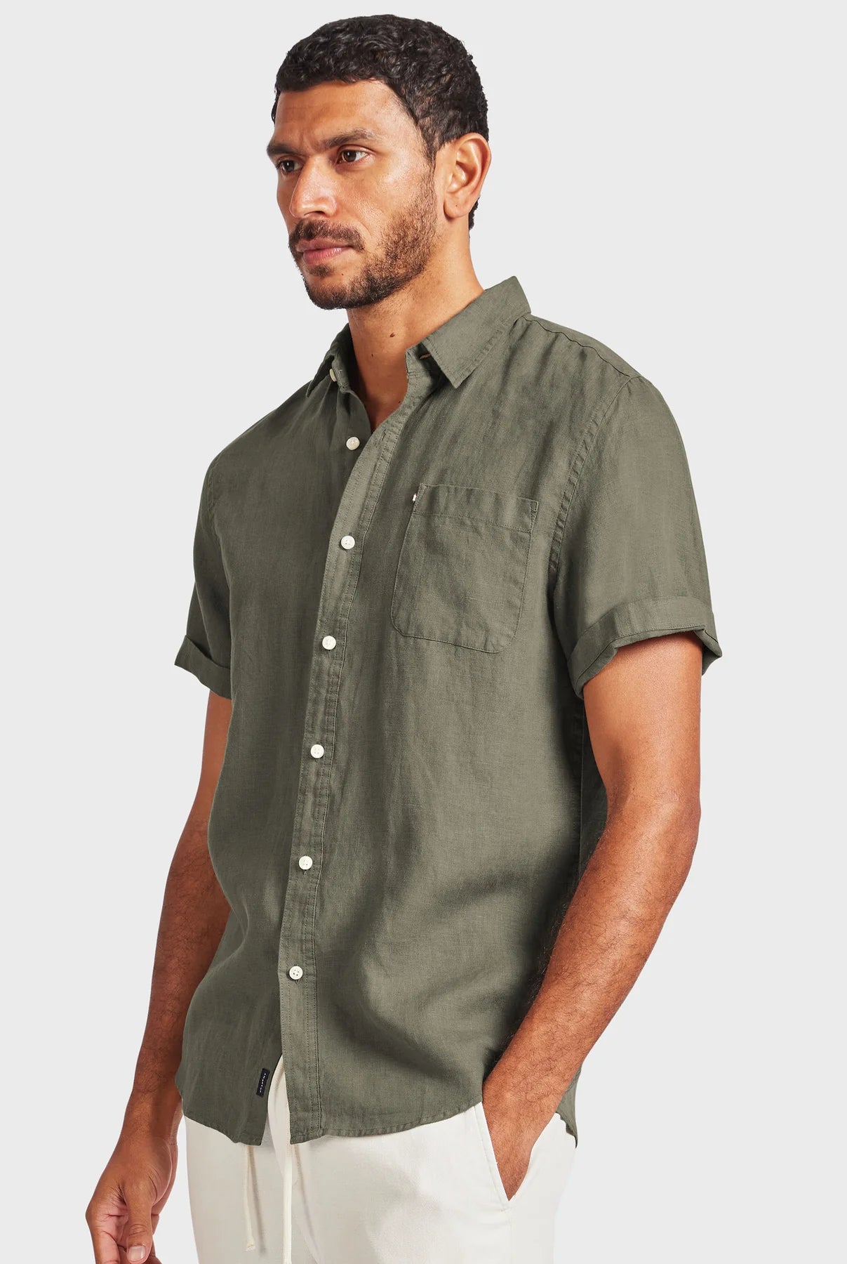 Hampton Linen Short Sleeve Shirt in Smoke Pine