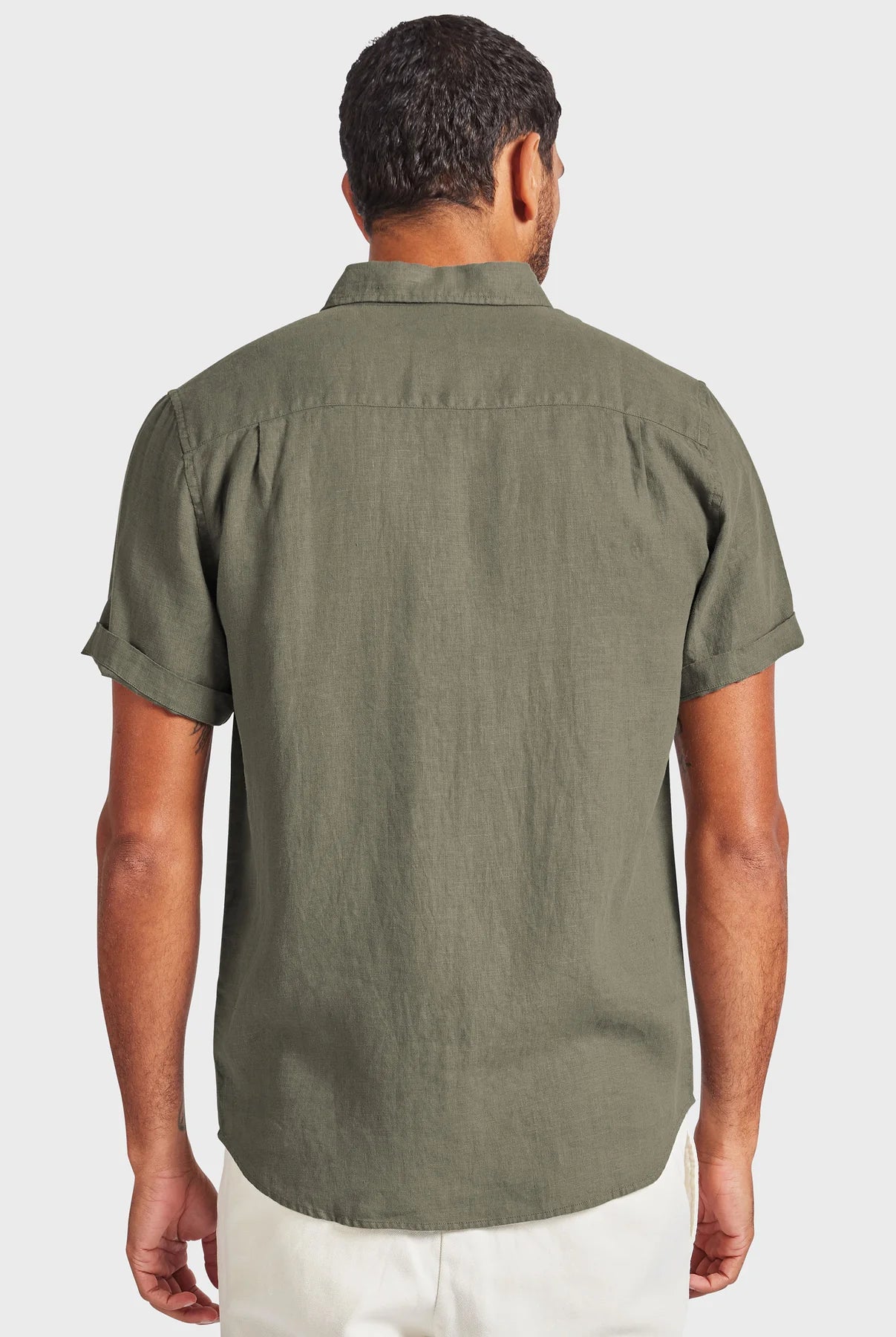 Hampton Linen Short Sleeve Shirt in Smoke Pine