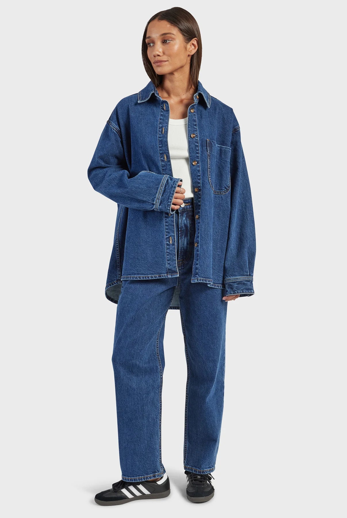 (W) Hayworth Denim Overshirt in Mid Wash