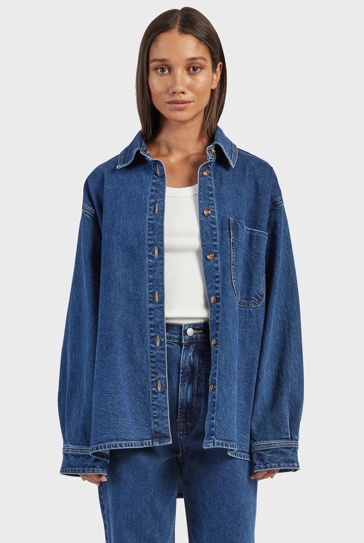 (W) Hayworth Denim Overshirt in Mid Wash