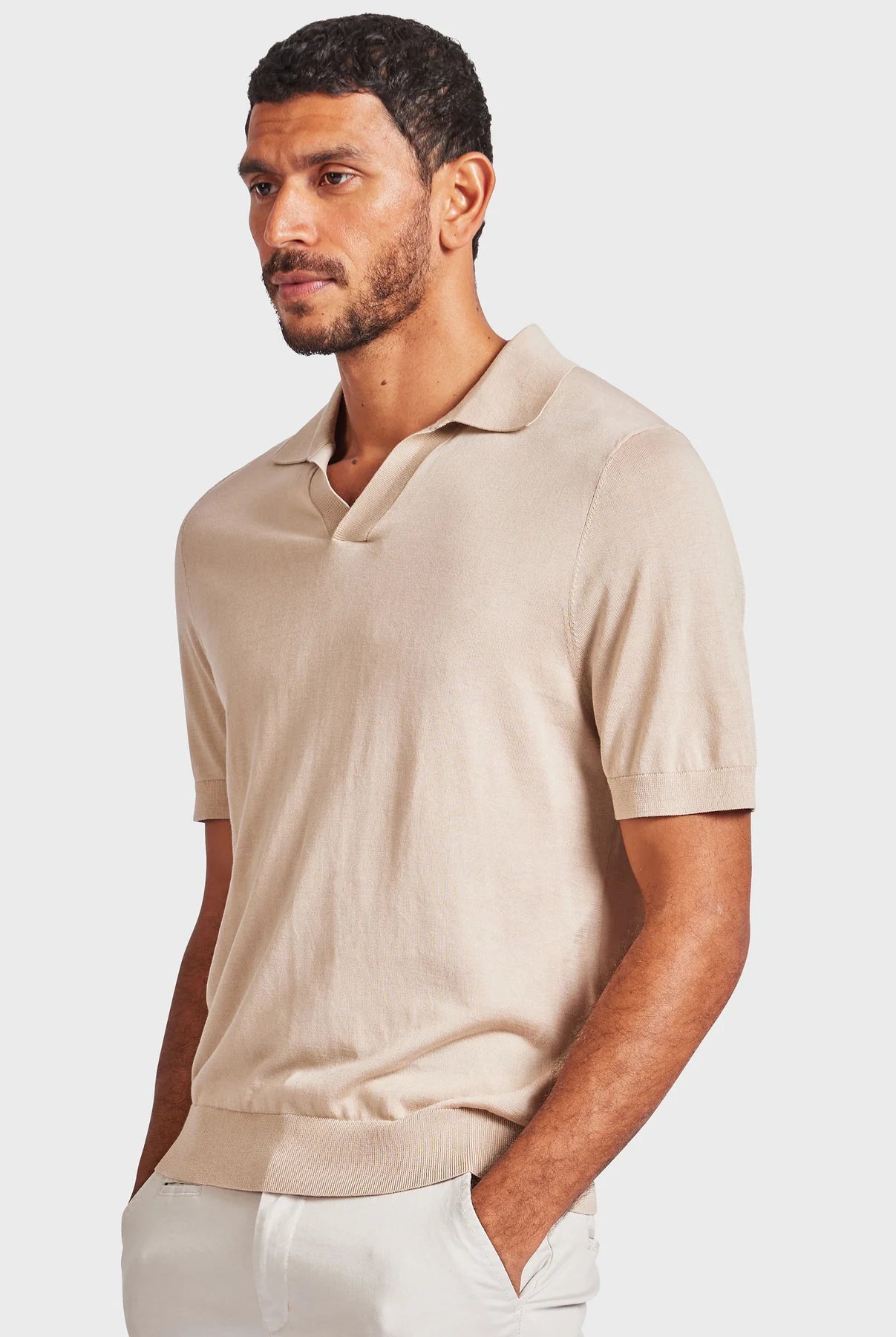 Irvine Knit Polo in Almond