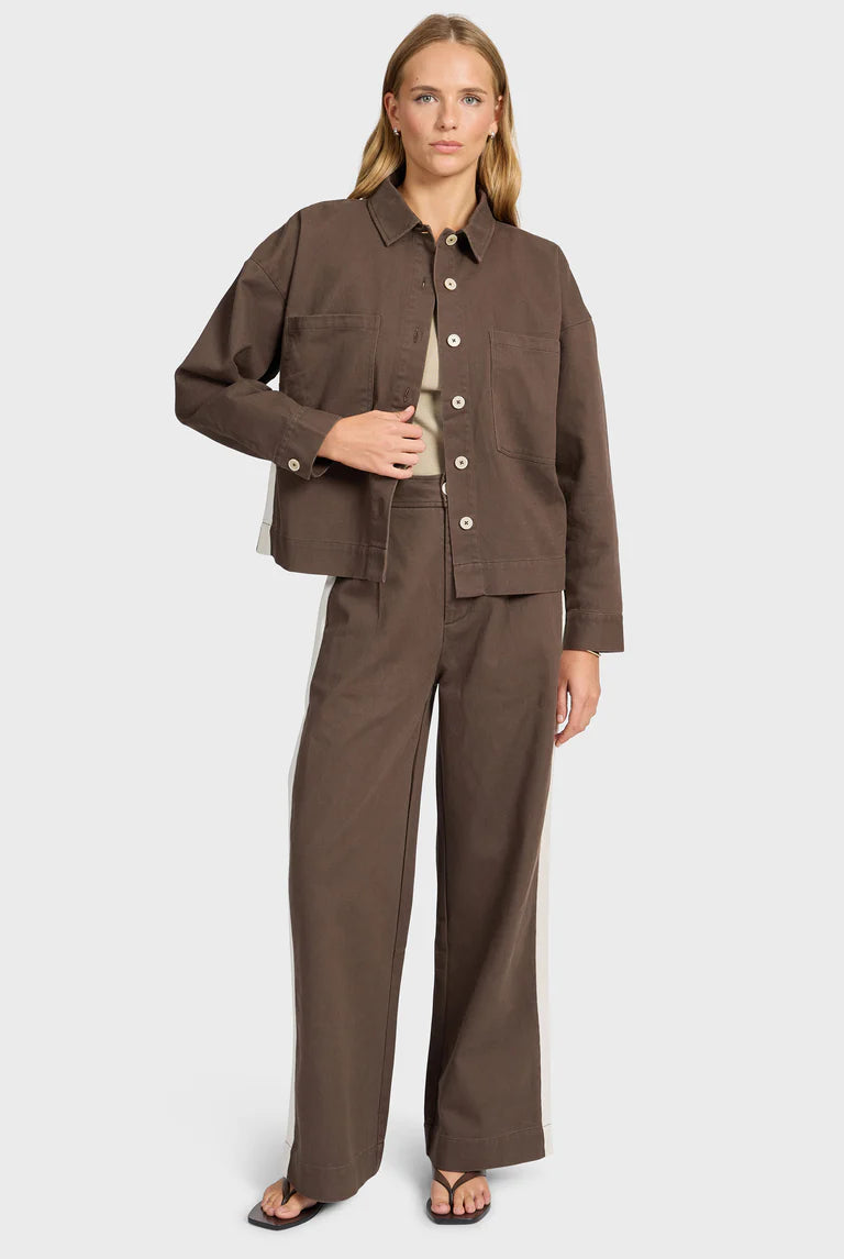Mindi Twill Overshirt in Mahogany/Off White - Milu James St