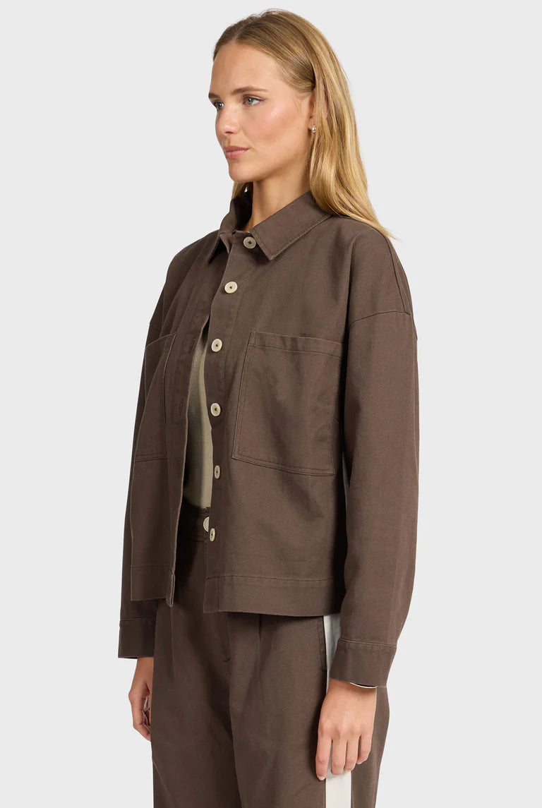 Mindi Twill Overshirt in Mahogany/Off White - Milu James St