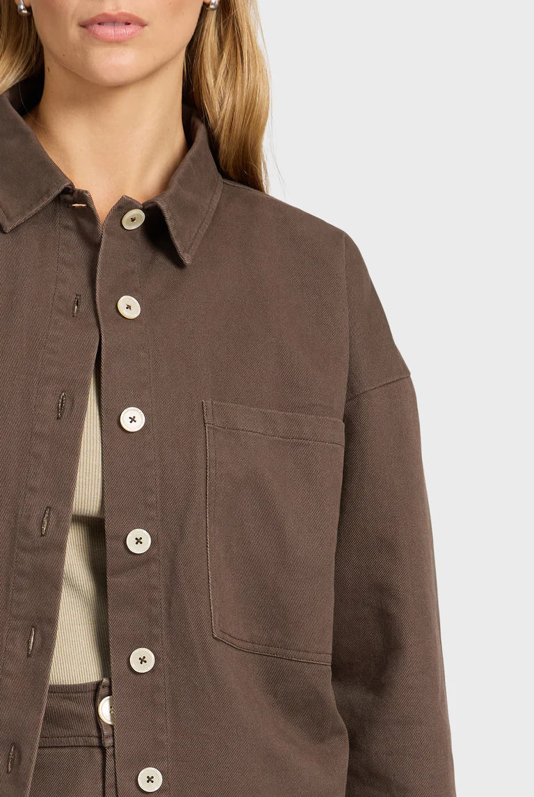 Mindi Twill Overshirt in Mahogany/Off White - Milu James St