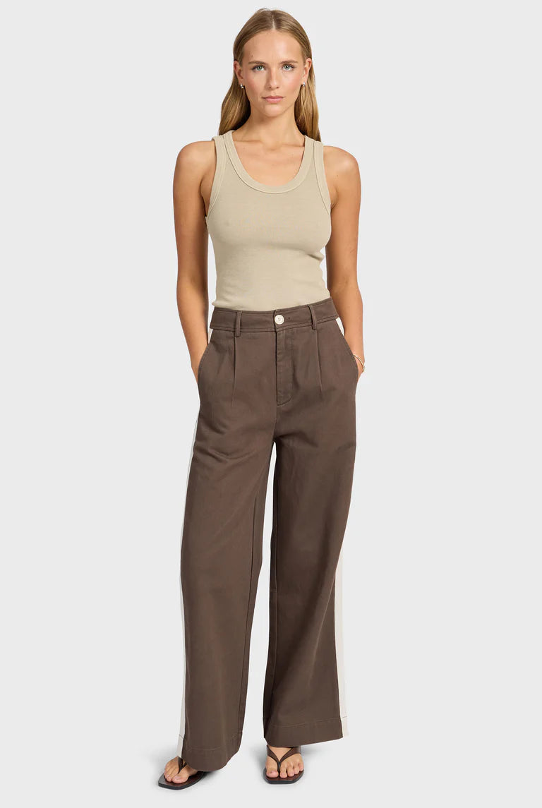 Mindi Twill Pant in Mahogany/Off White - Milu James St