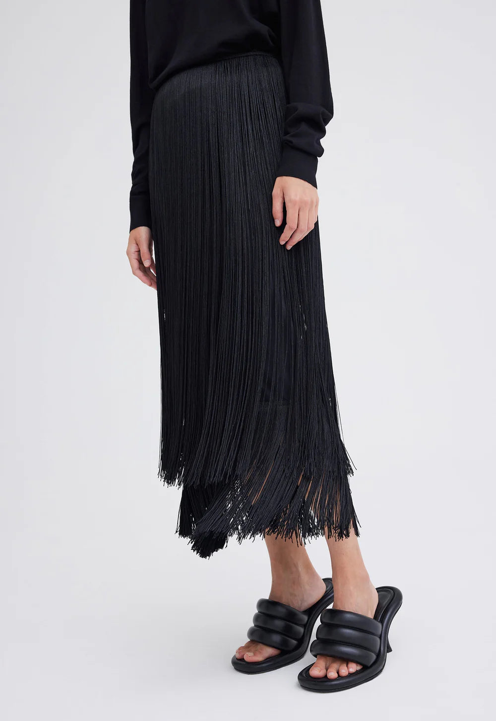 Marquee Wool Fringe Skirt in Black