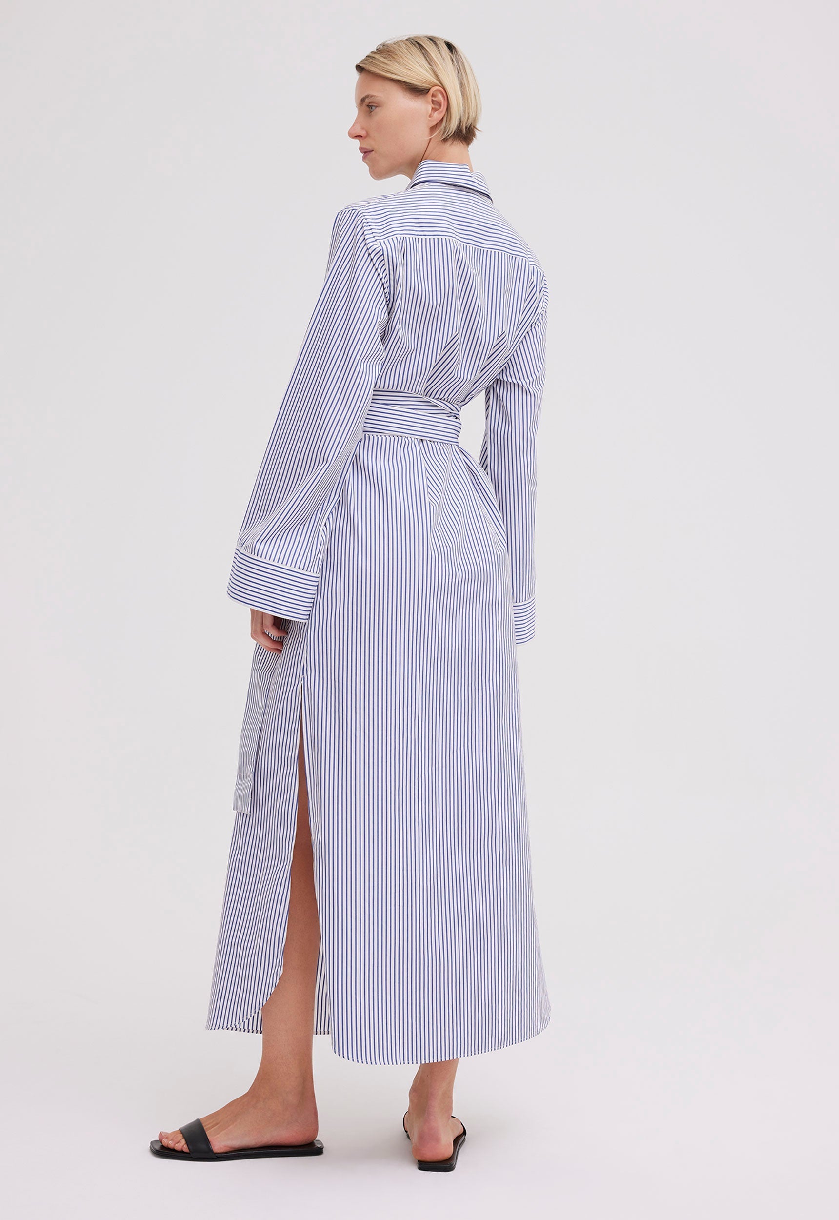 Osman Cotton Dress in Blue / White Stripe