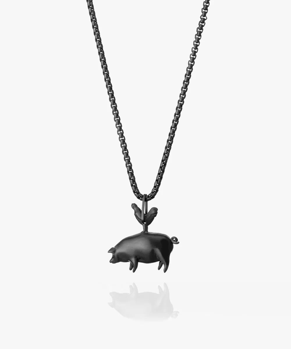 Pig & Hen Logo Pendant Necklace (Black)