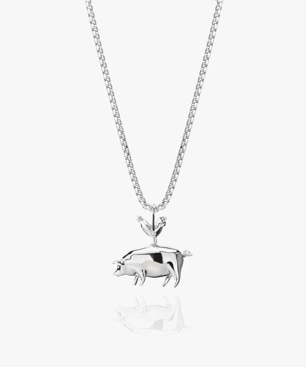 Pig & Hen Logo Pendant Necklace (Silver)