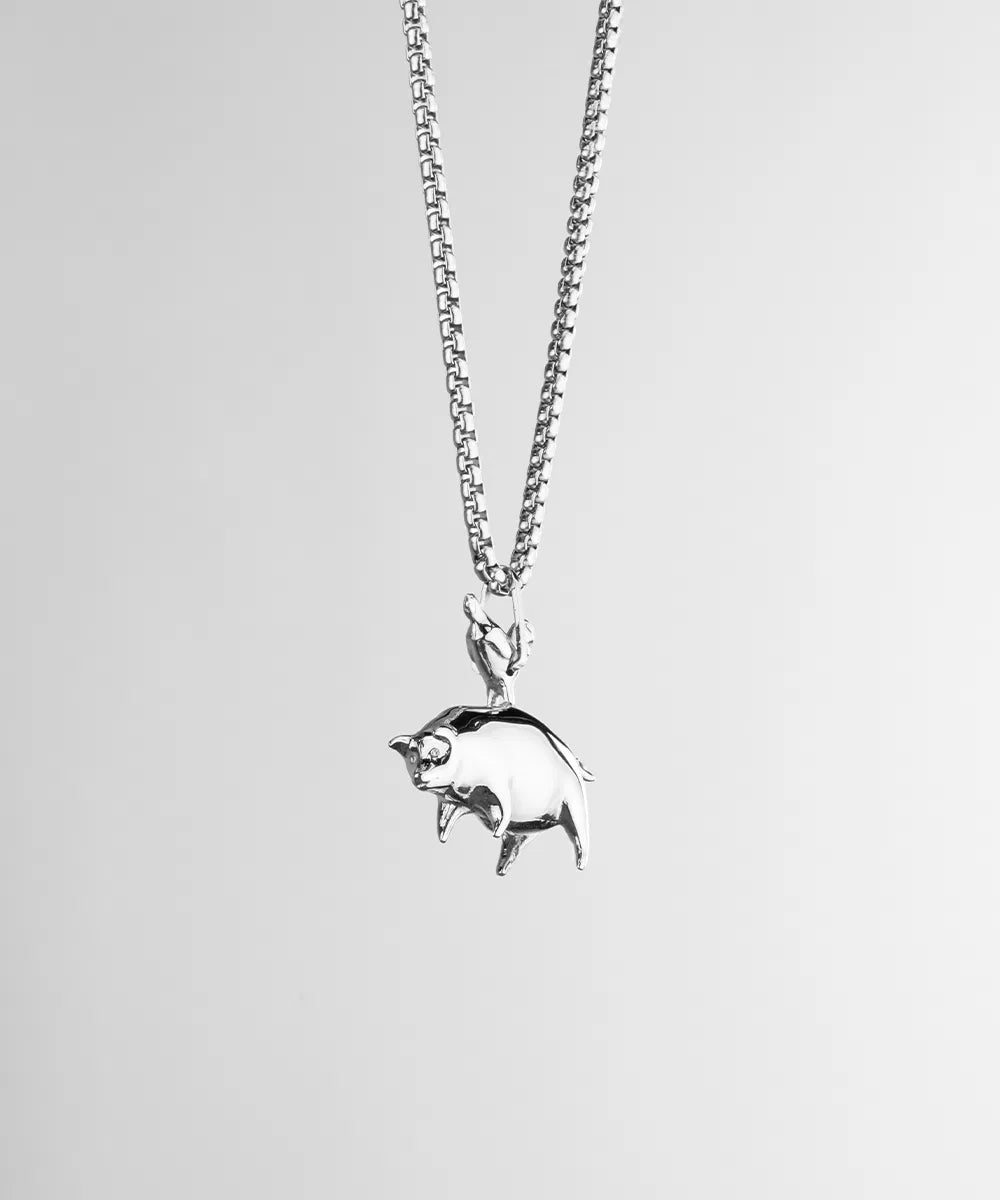 Pig & Hen Logo Pendant Necklace (Silver)