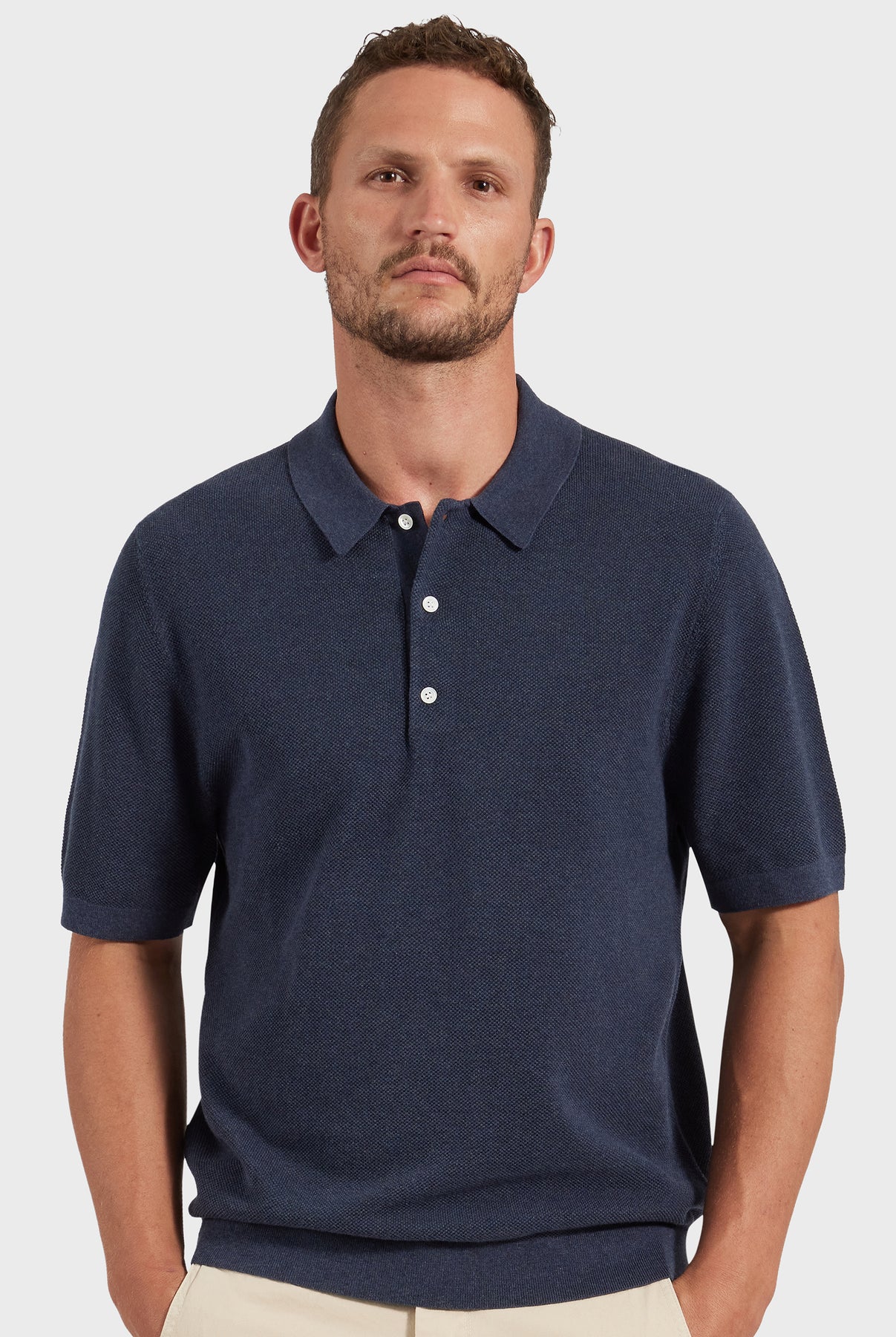 Riley Knit Polo in Navy