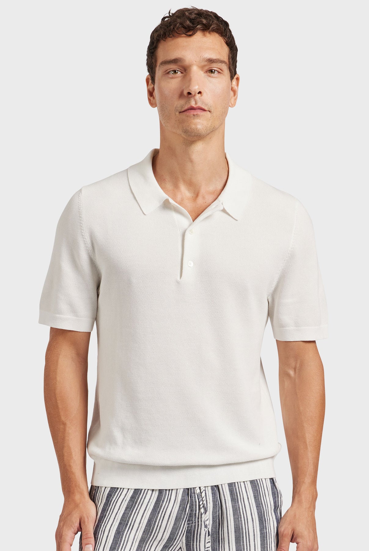 Riley Knit Polo in Off White