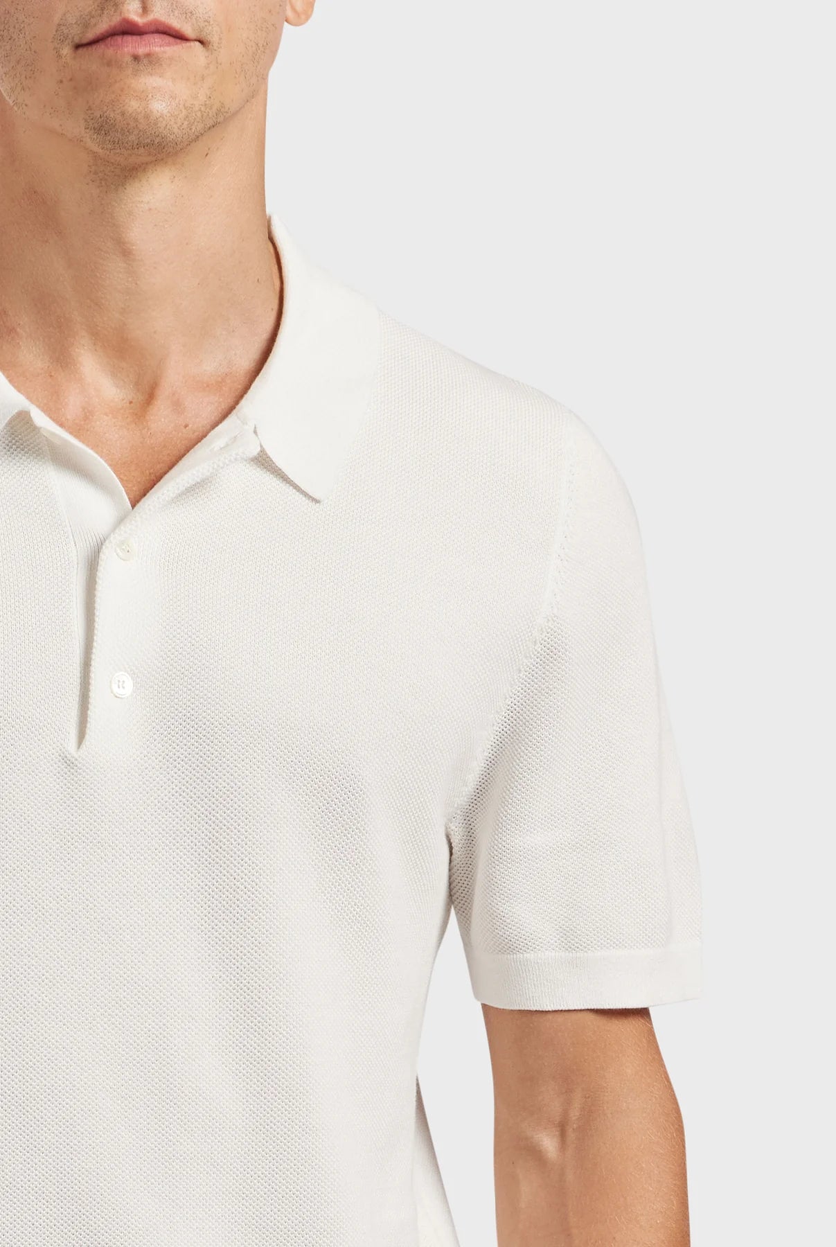 Riley Knit Polo in Off White