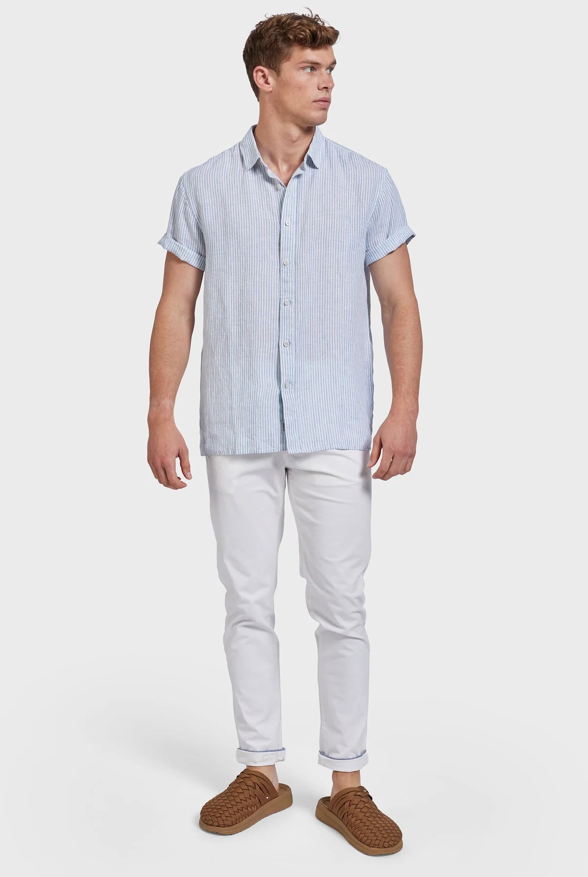 Rory Short Sleeve Linen Shirt in Atlantic Blue