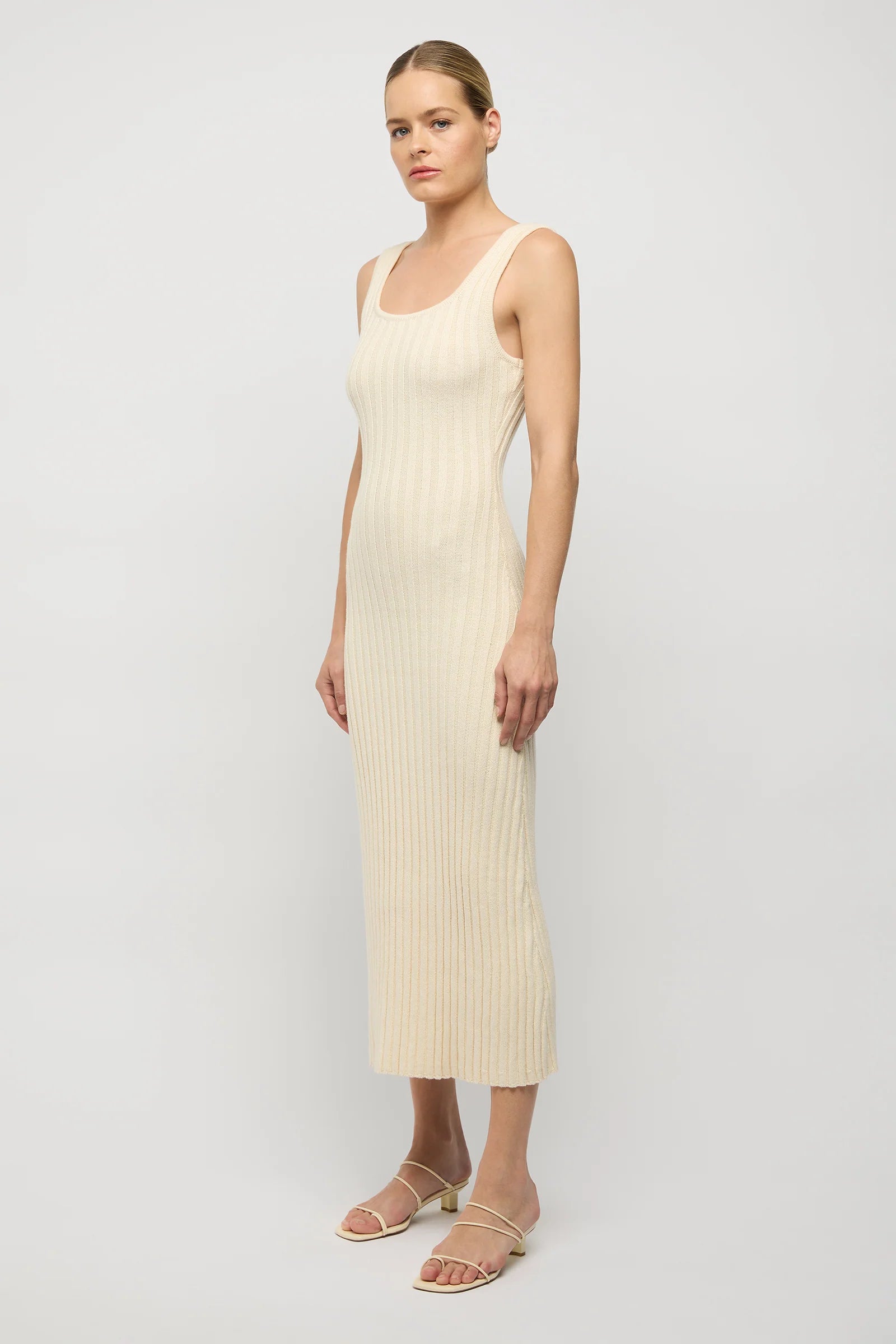 Rowan Square Neck Cotton Knit Dress in Natural