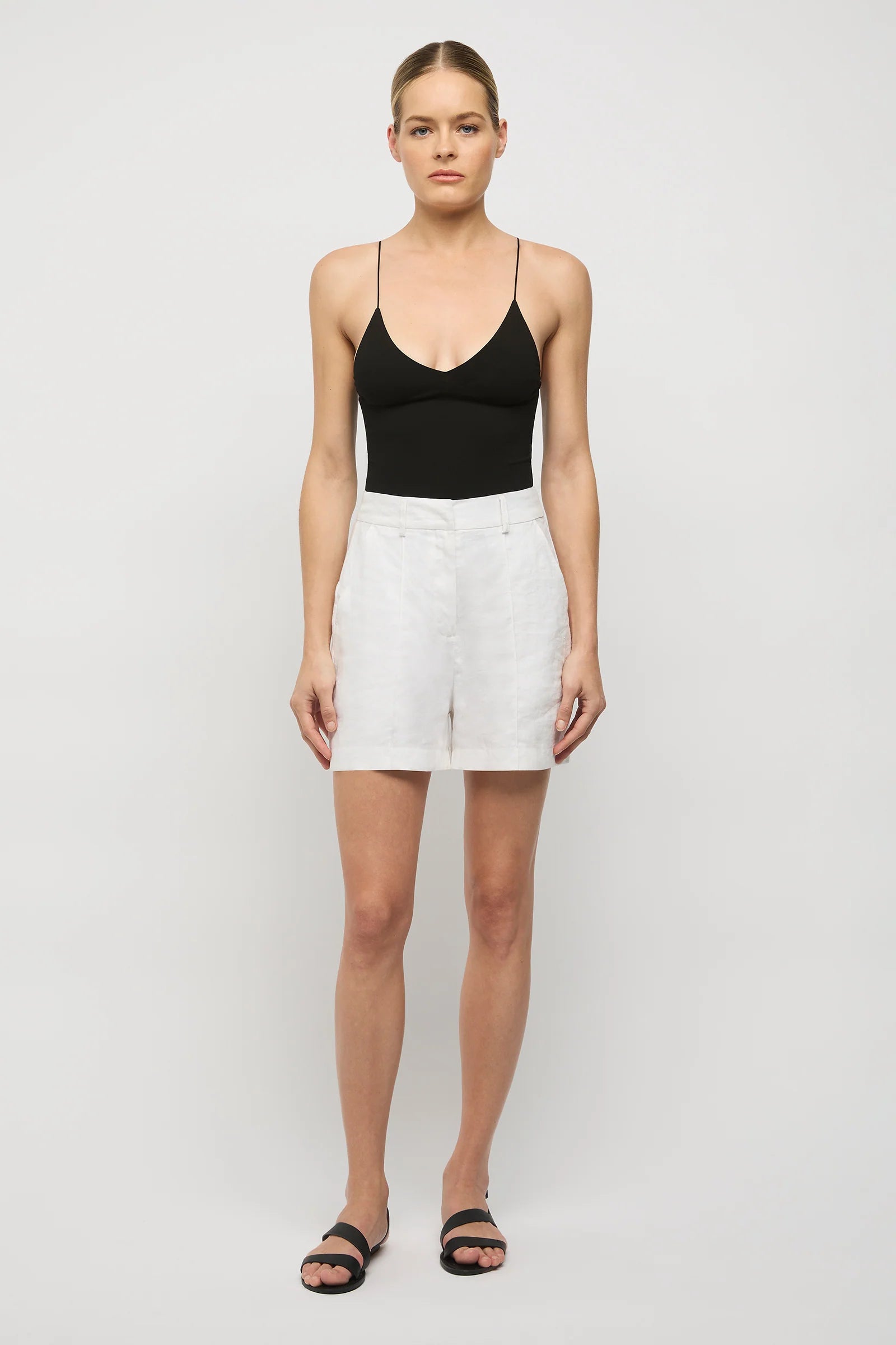 Ana Pinstitch Linen Shorts in White