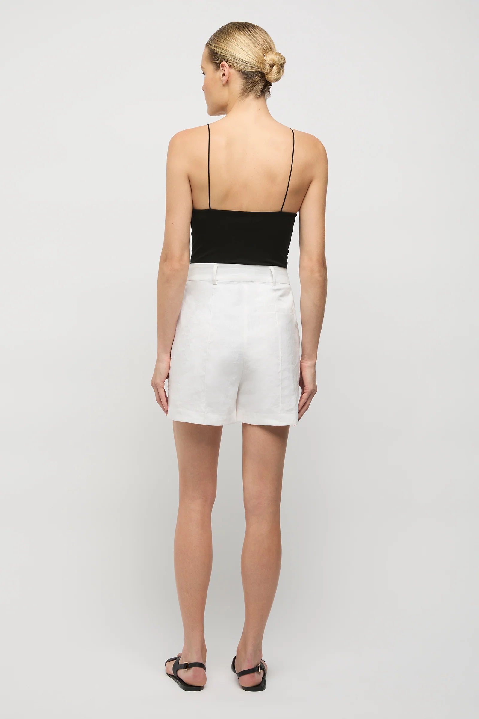Ana Pinstitch Linen Shorts in White