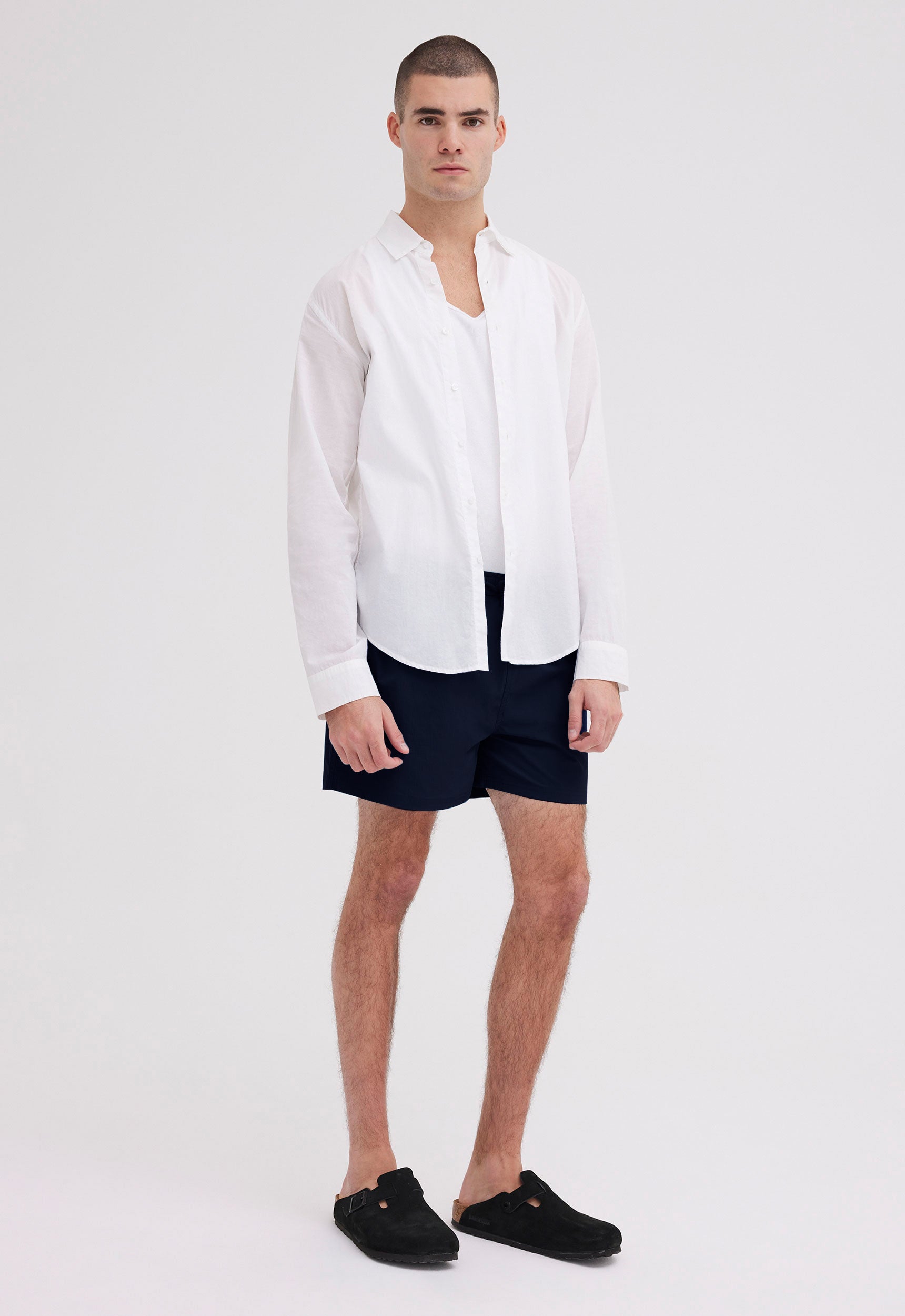 Folded Collar Cotton Shirt in White