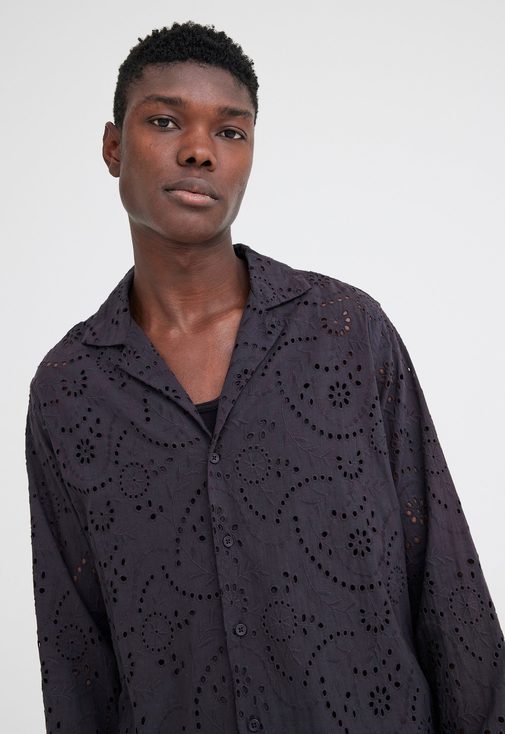 Baro Cotton Embroidered Shirt in Black