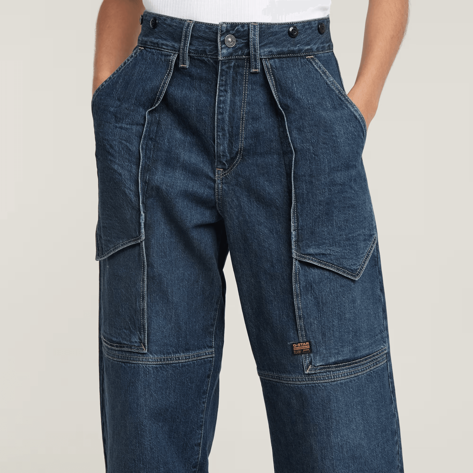 Barrel Utility High Loose Jeans in Worn in Sentry Blue