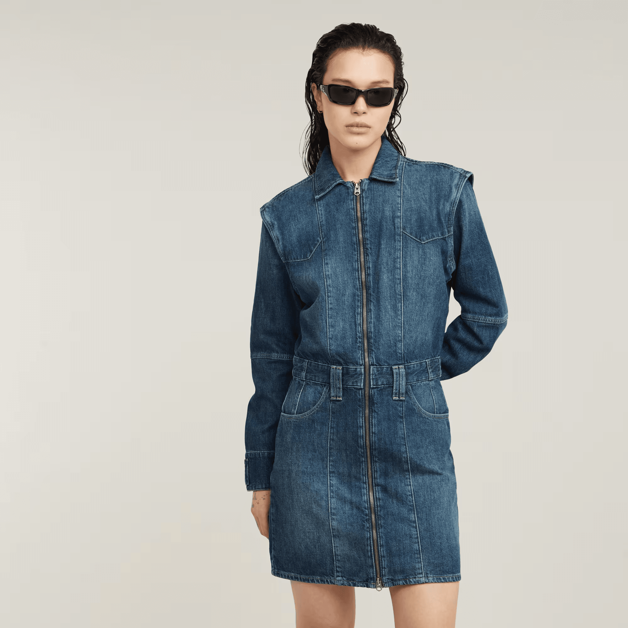 Biker Dress in Worn in Sentry Blue