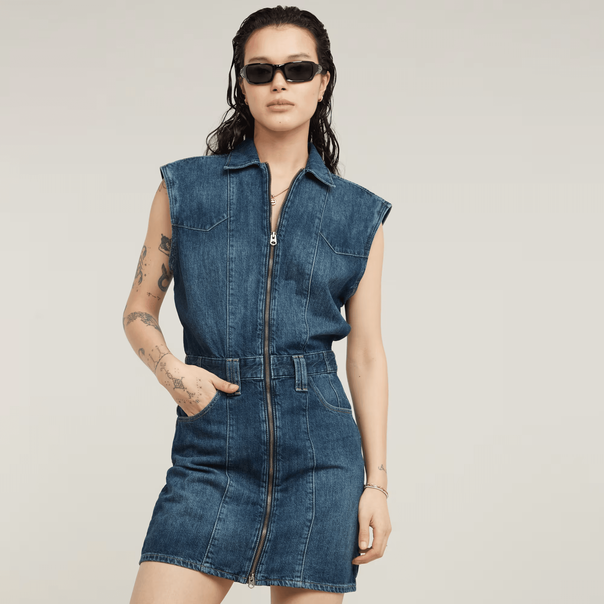 Biker Dress in Worn in Sentry Blue