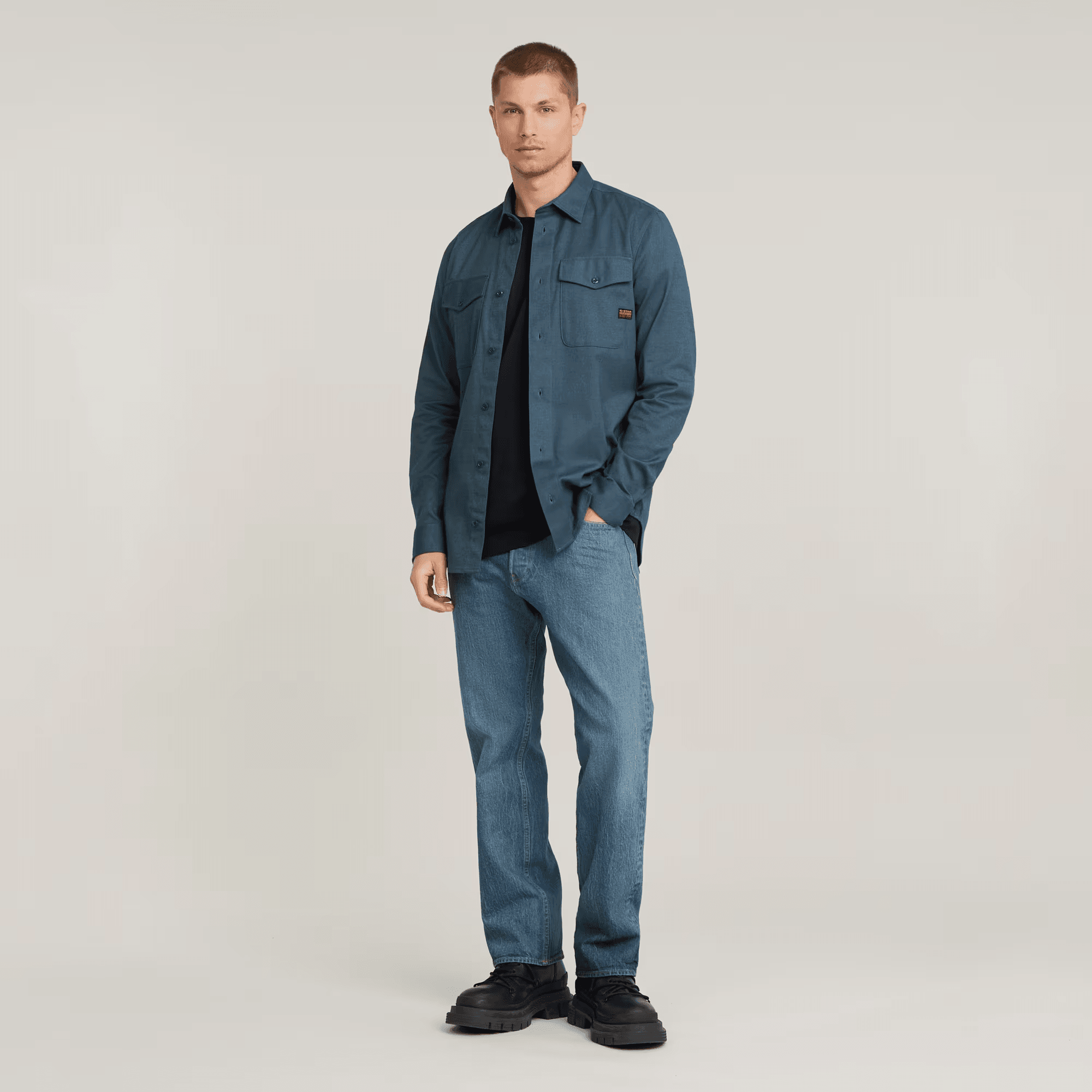 Marine Slim Shirt in Dark Sea Blue Micro Bt