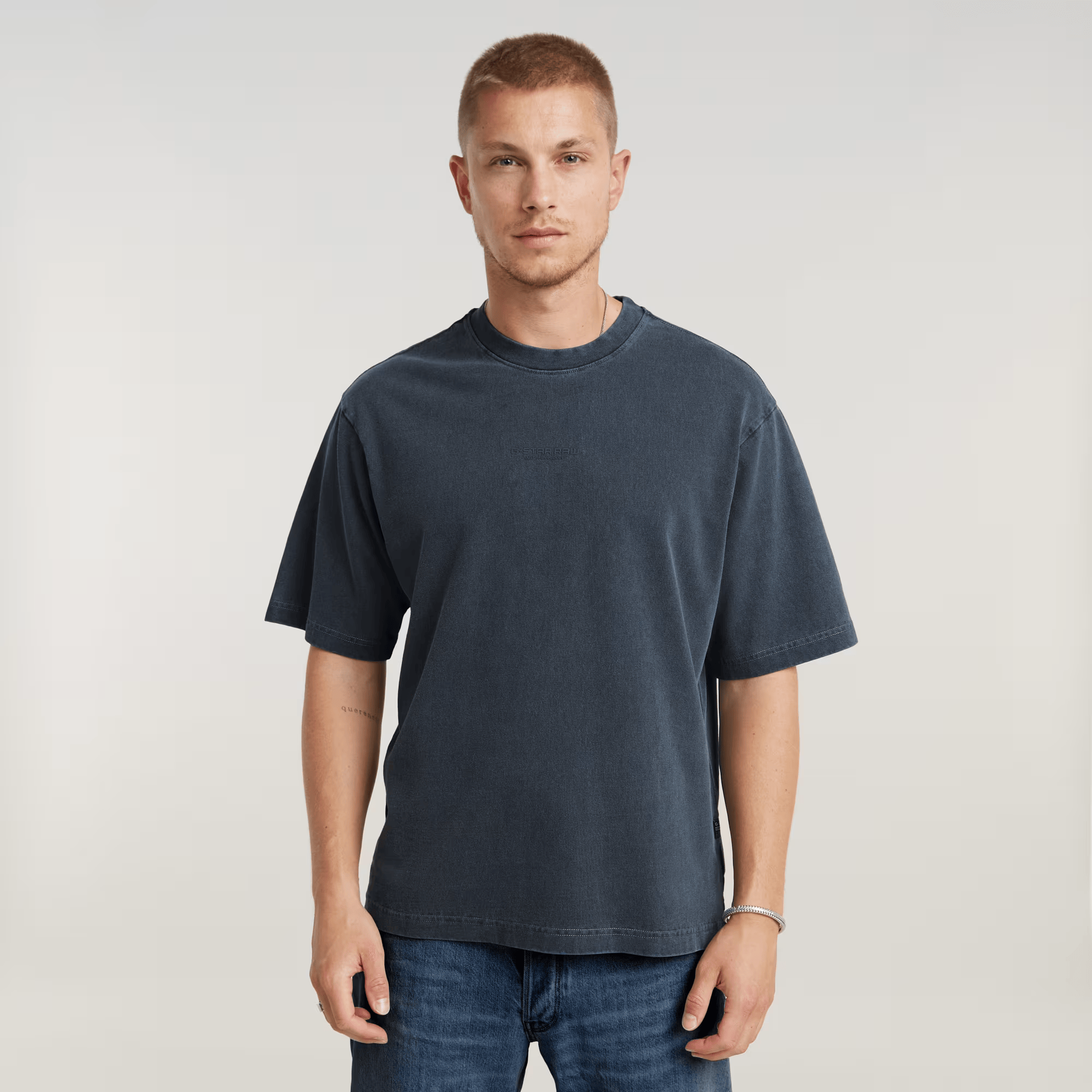 Overdyed Center Chest Boxy T-Shirt in Petrol Gd