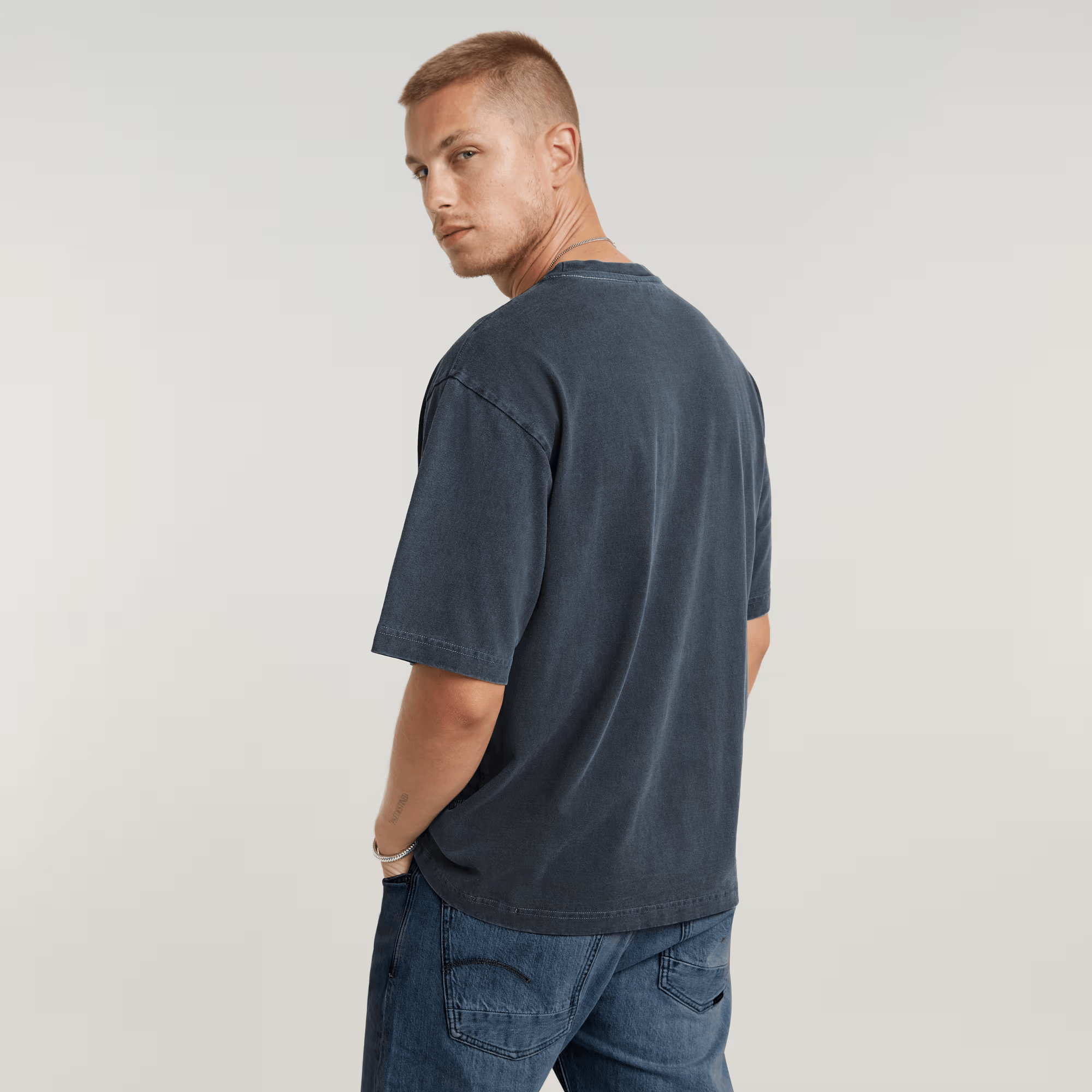 Overdyed Center Chest Boxy T-Shirt in Petrol Gd