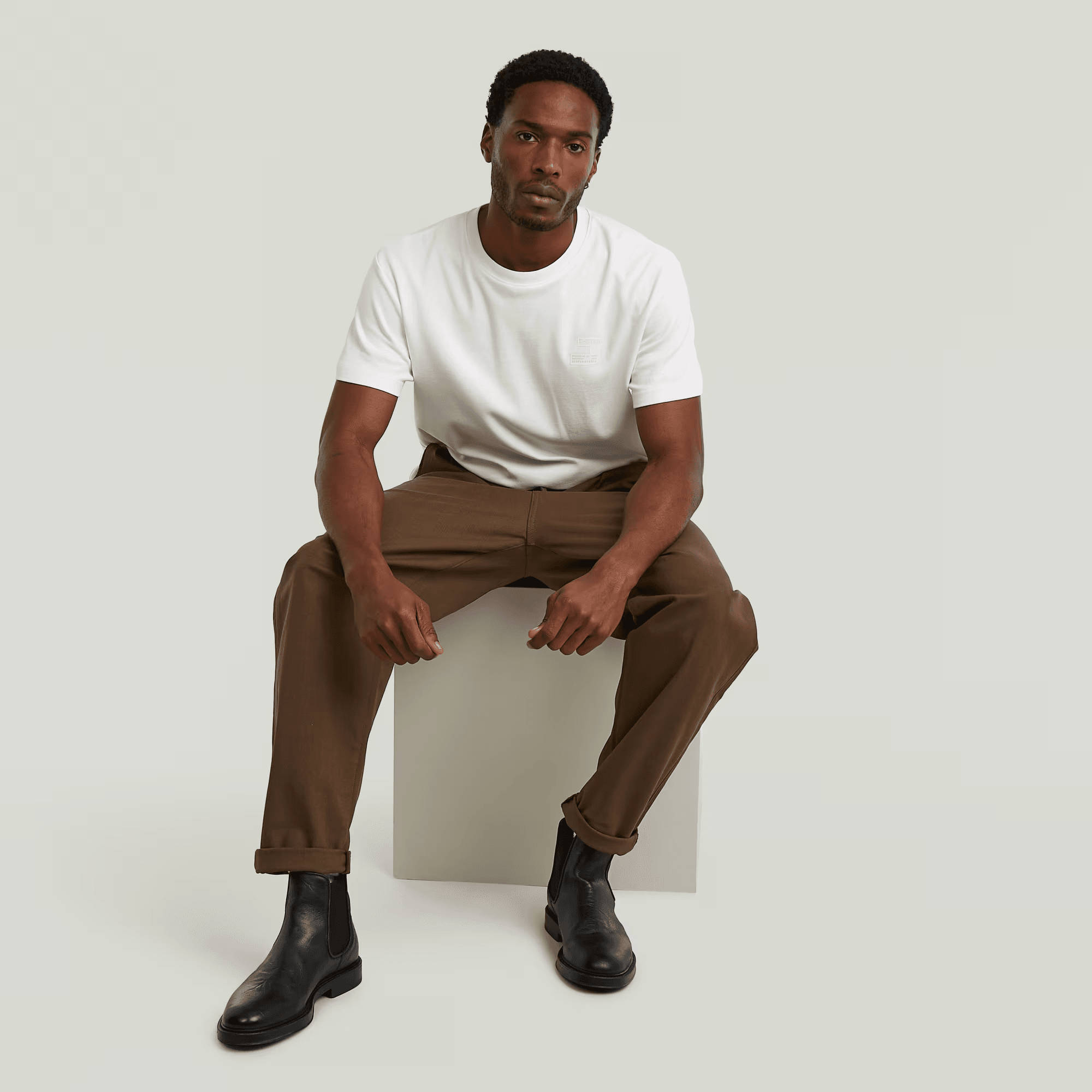 Pleated Chino Relaxed Tapered Pants in Desert Palm/Deep Brown