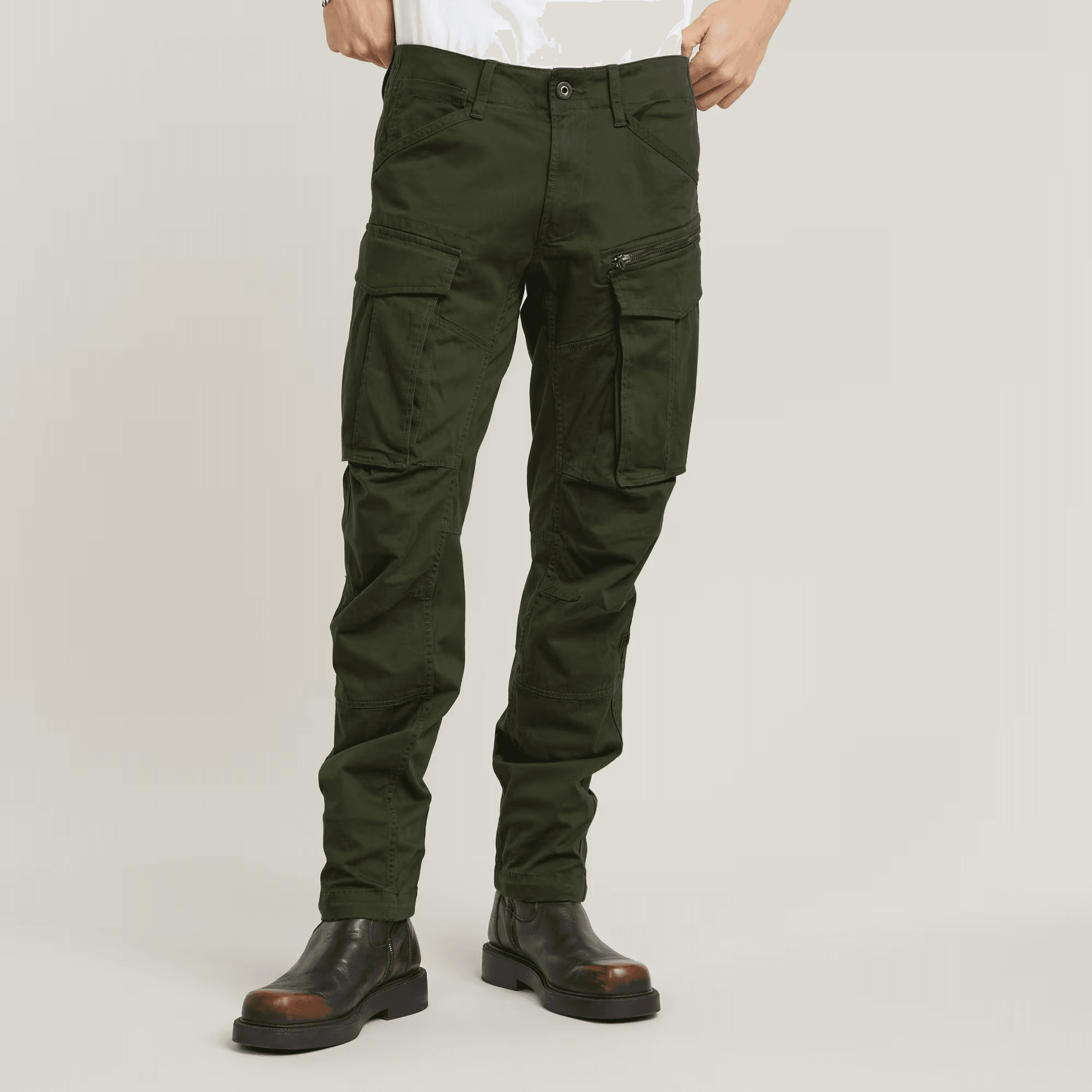 Rovic Zip 3D Regular Tapered Pants in Dark Bronze Green