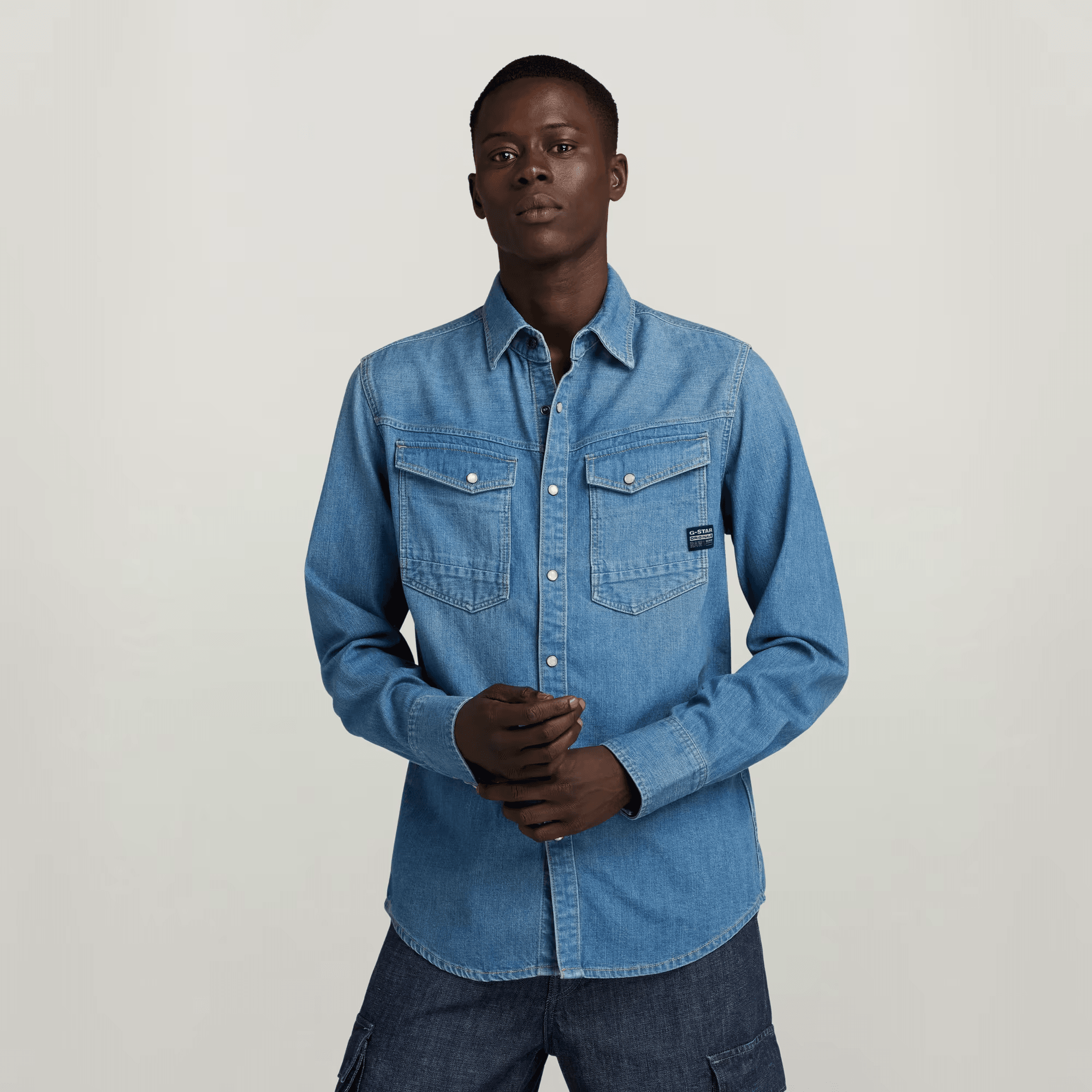 Slim Denim Shirt in Faded Cricket Blue