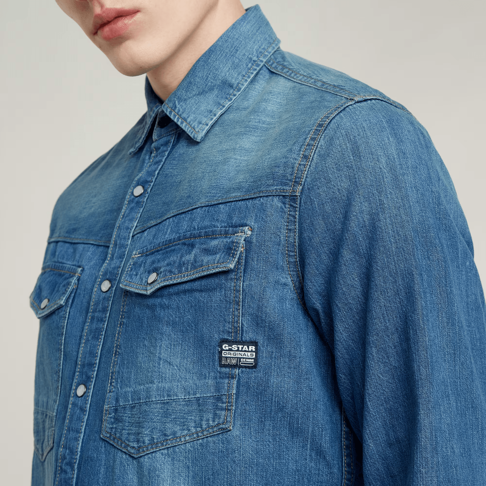 Slim Denim Shirt in Faded Cricket Blue