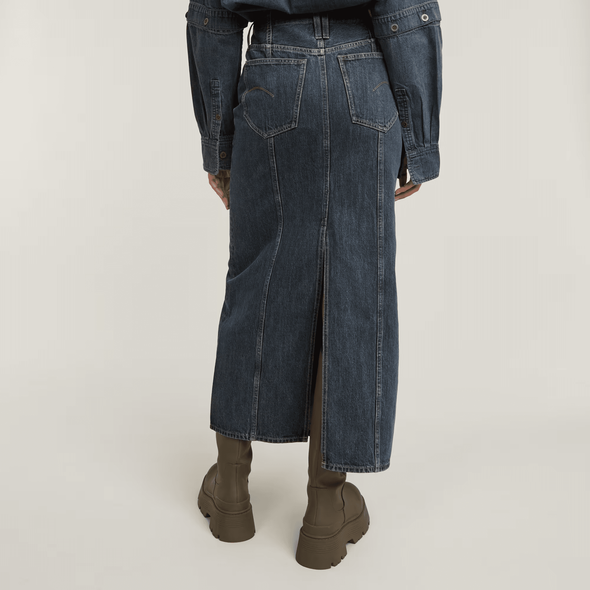 Viktoria Moto Long Skirt in Worn in Indigo Gear