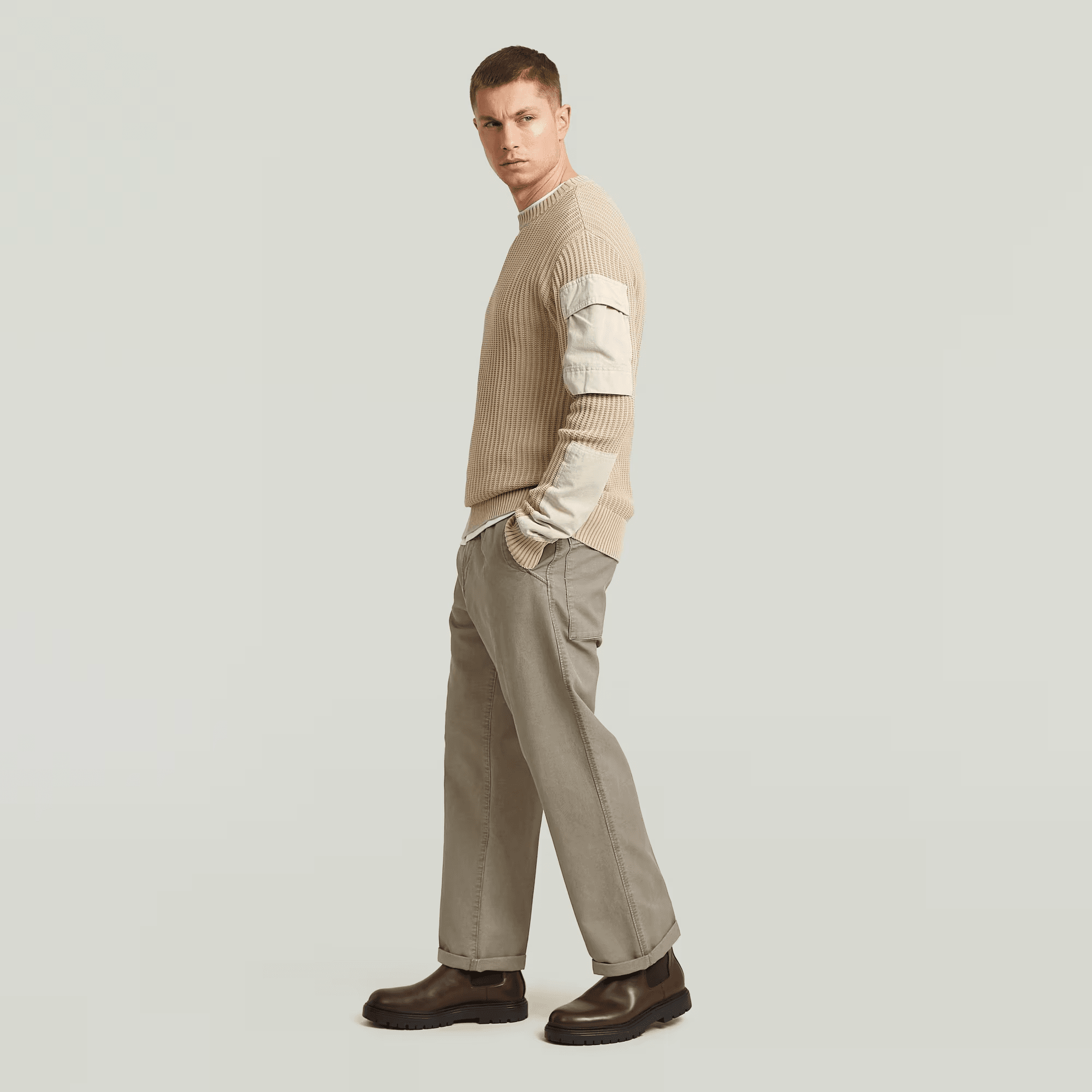 Woven Mix Washed Knit Pullover in Cream - Milu James St